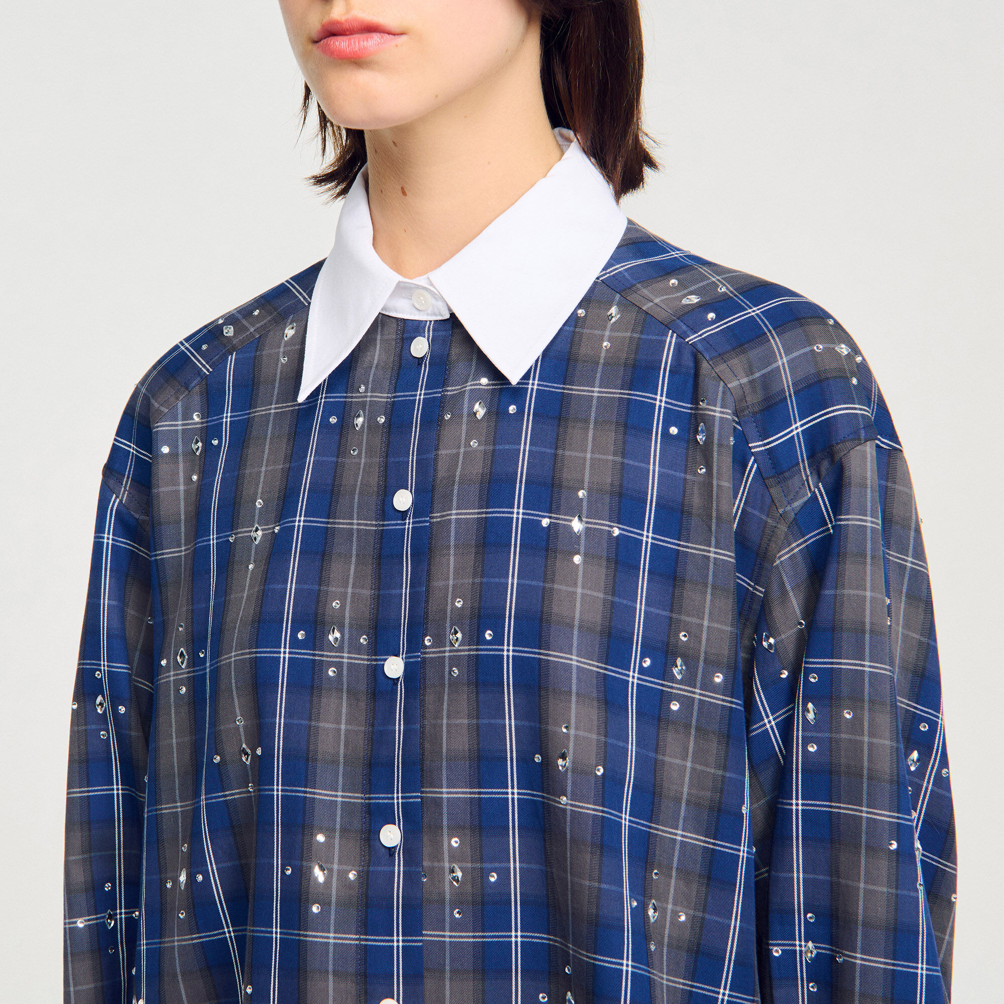 Camicia con colletto a scacchi in cristalli