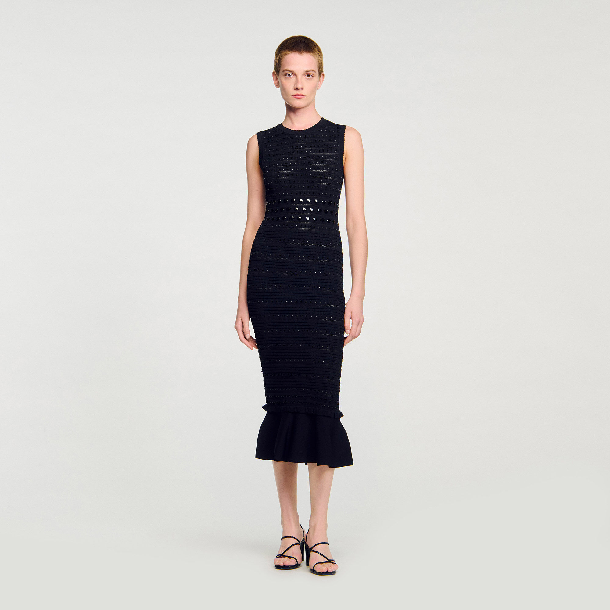 Vestito midi a maglia con borchie