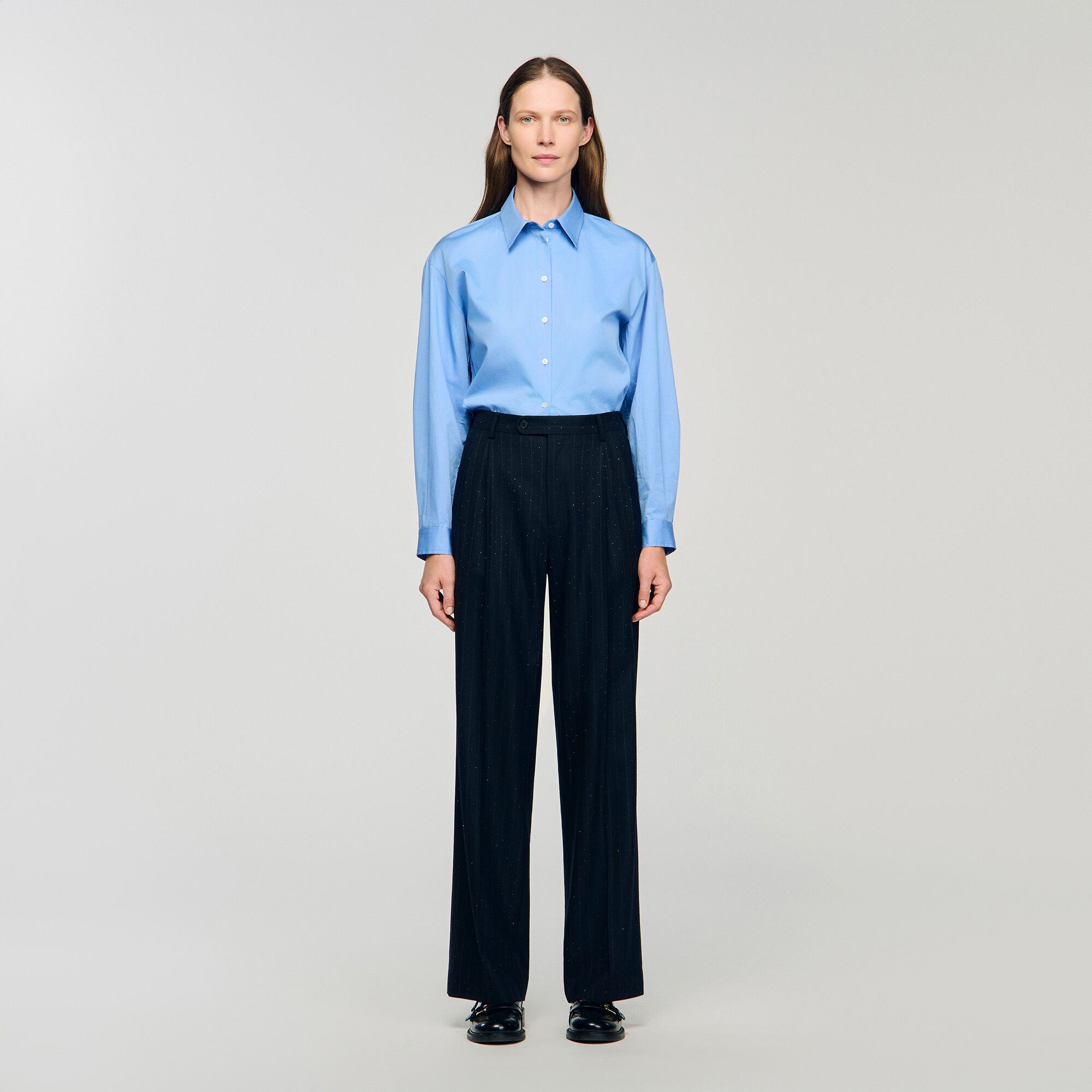 Pantaloni a righe con strass