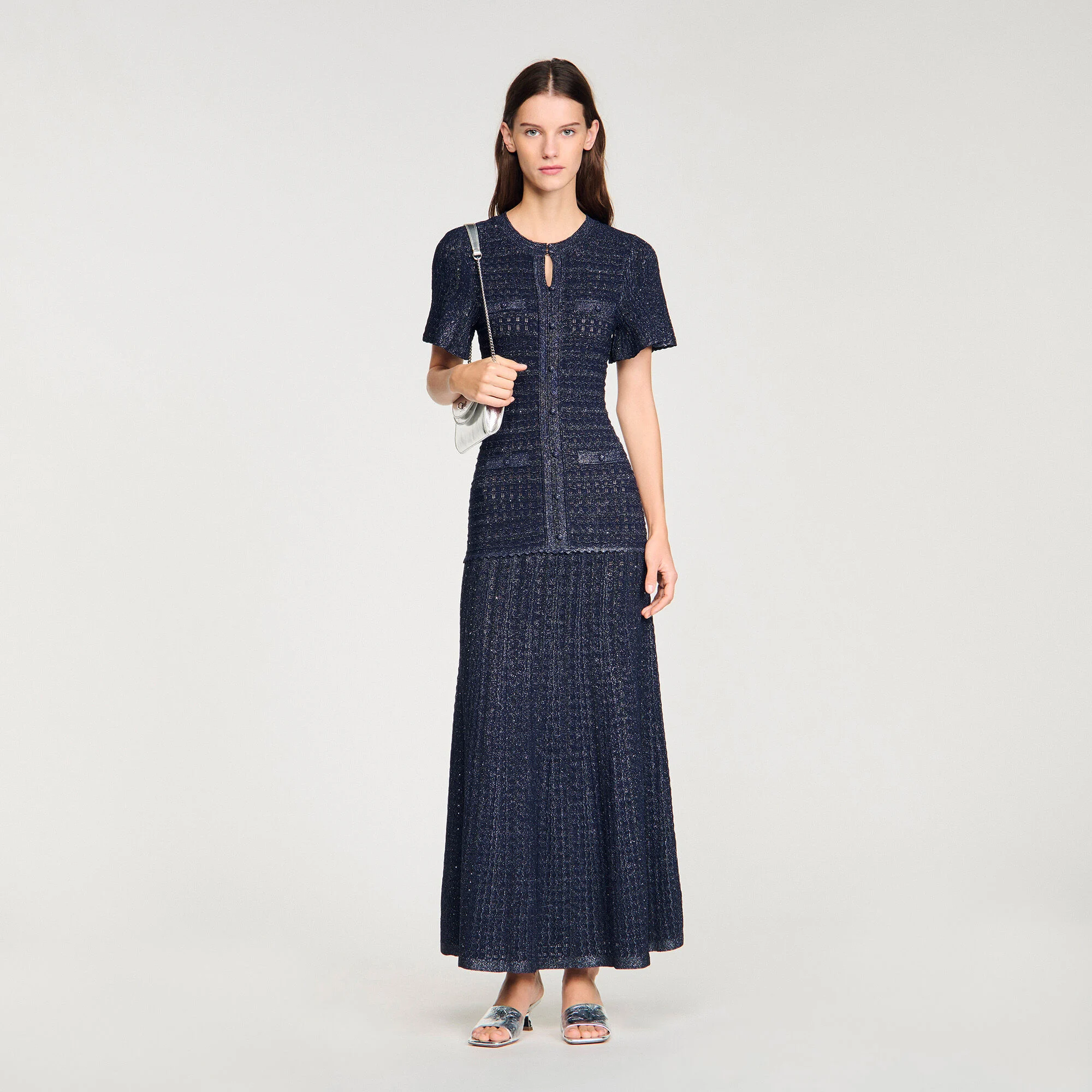Abito maxi in maglia con strass