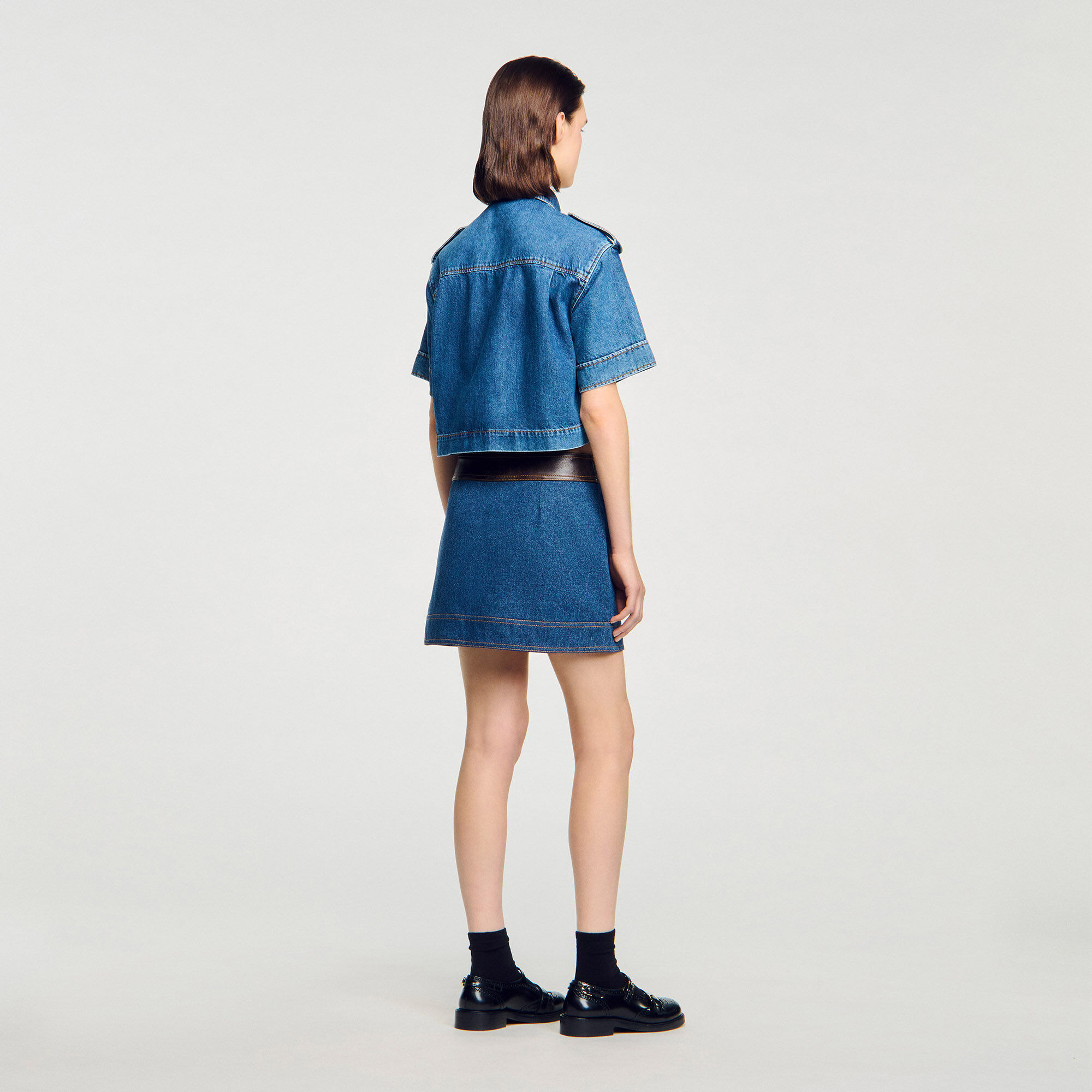Mini gonna in denim e pelle