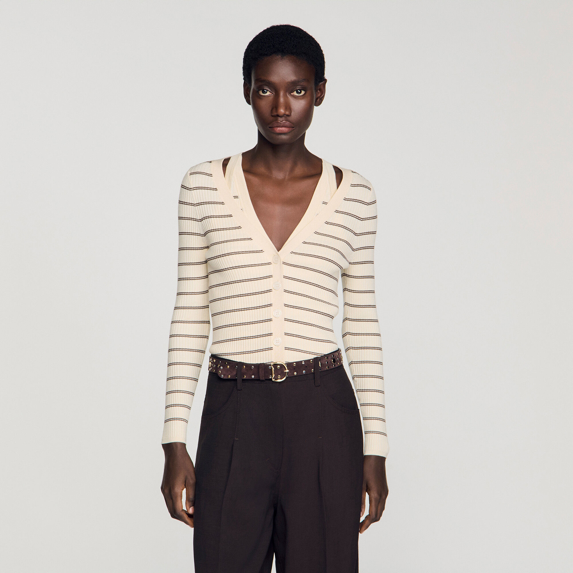 Cardigan a righe lavorato a coste
