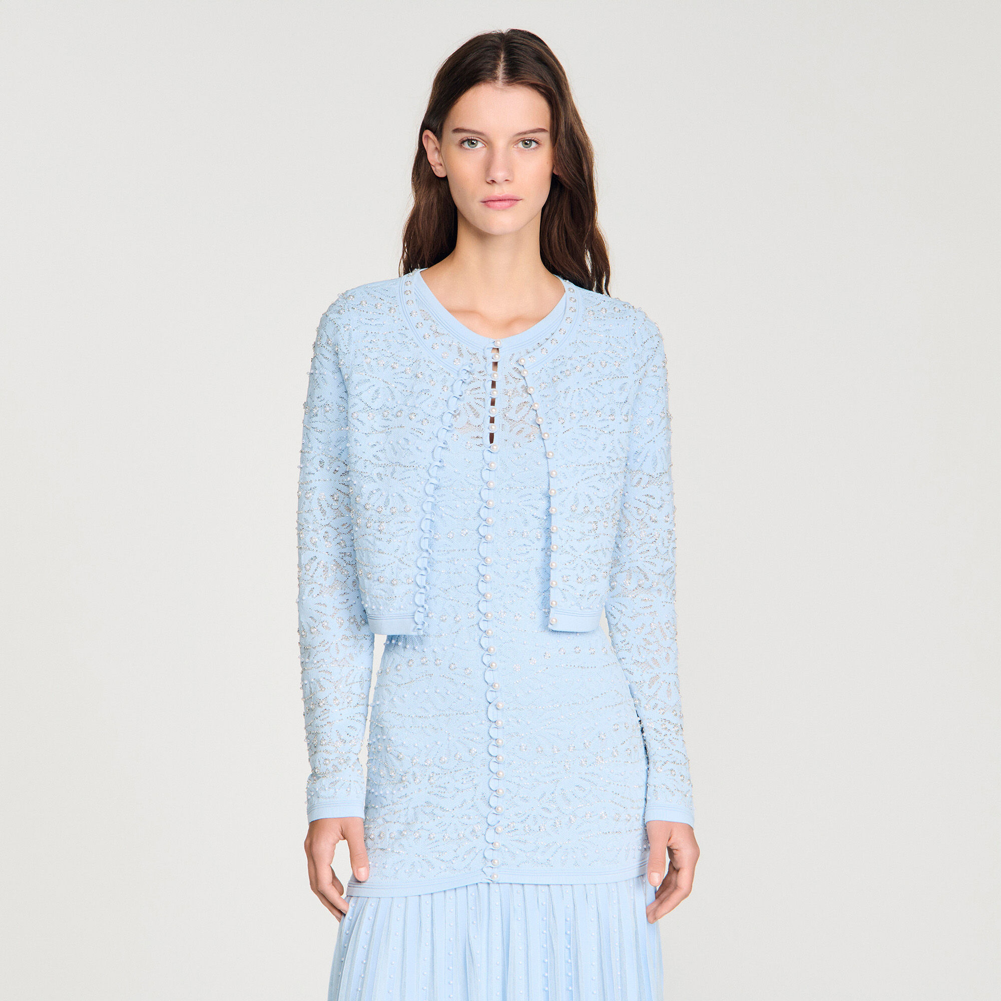Cardigan corto con perle