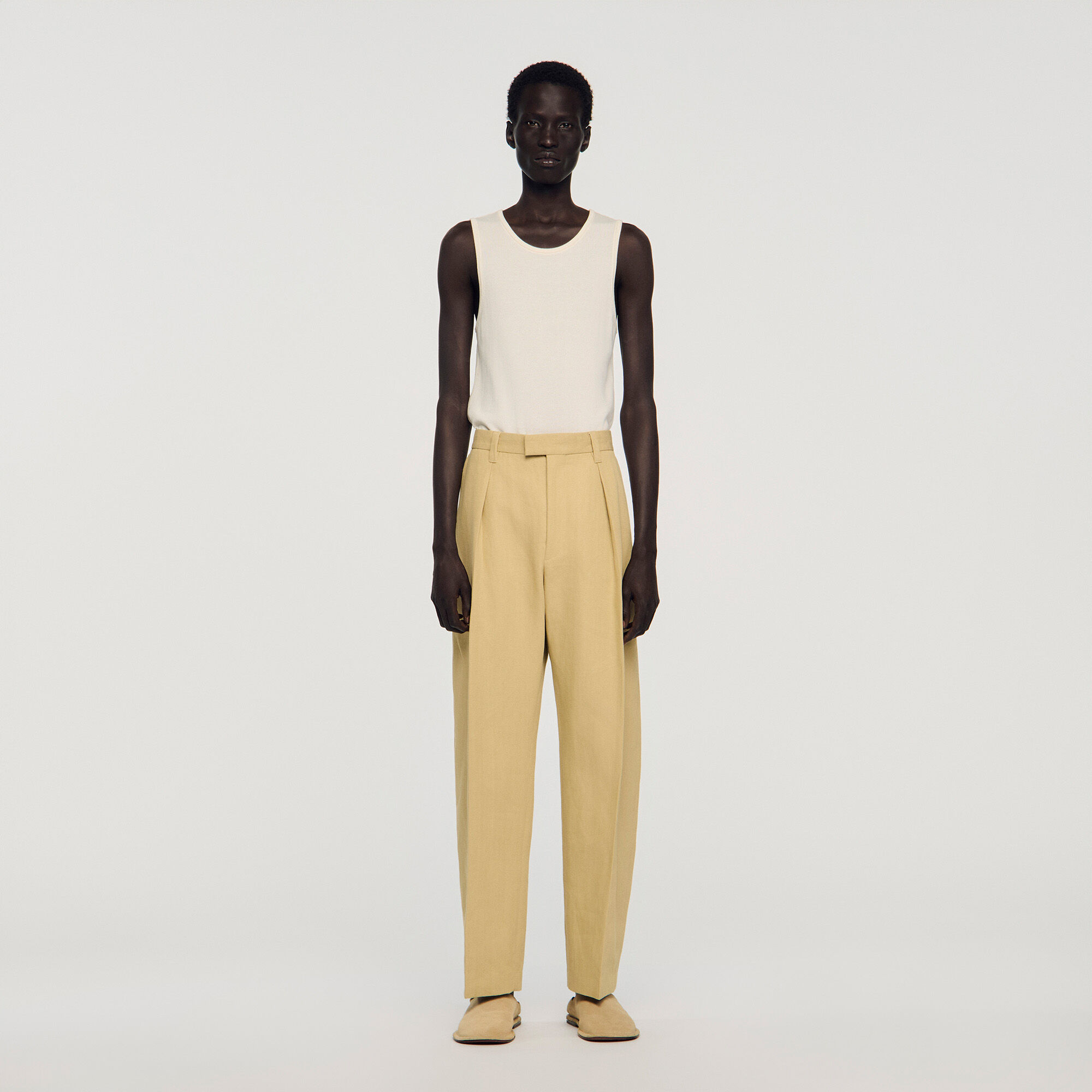 Pantaloni larghi in cotone e lino
