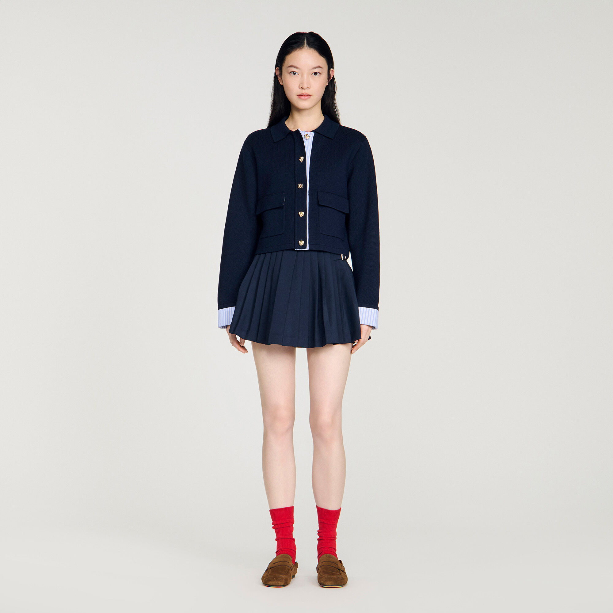 Cardigan in lana con collo a polo