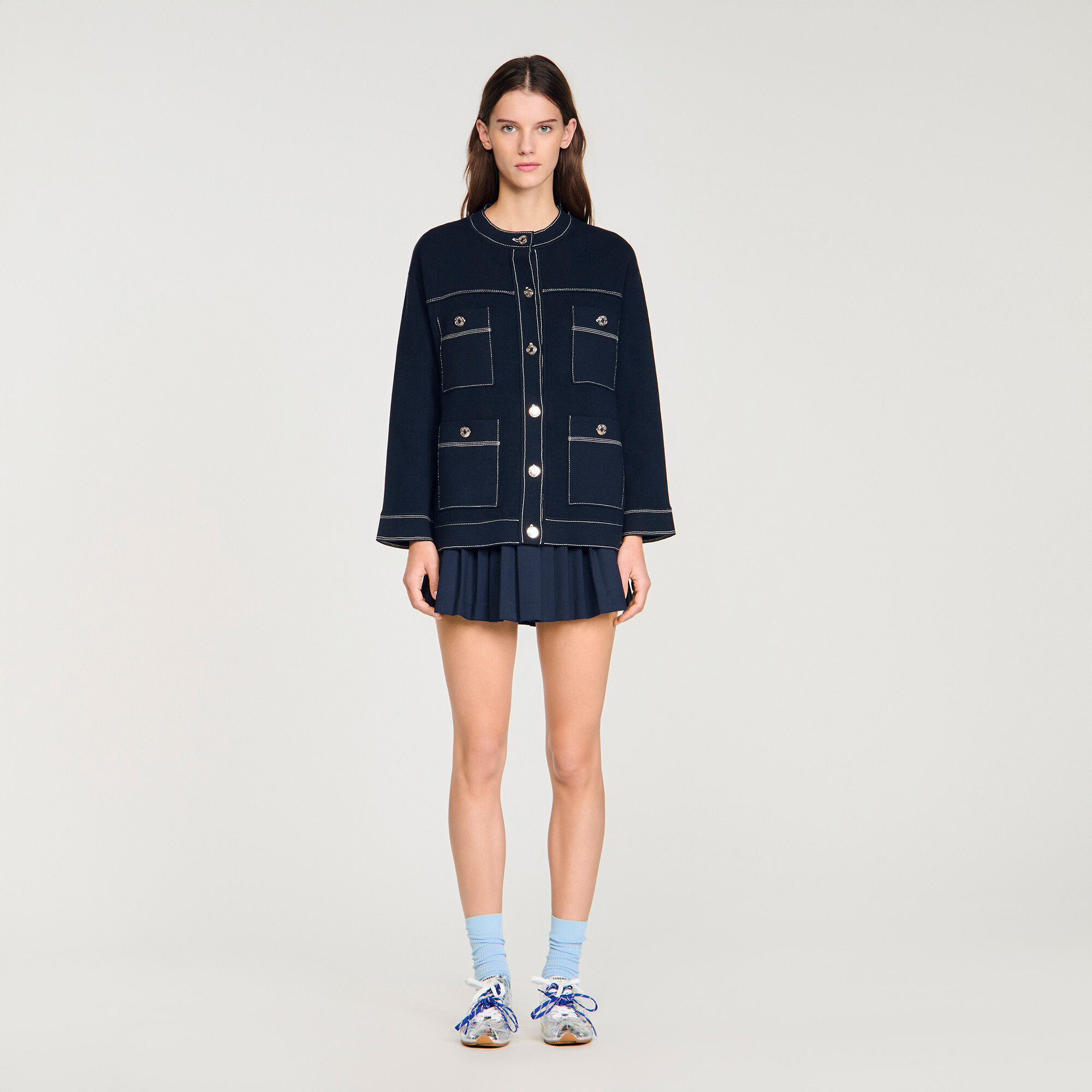 Cardigan con punti a contrasto