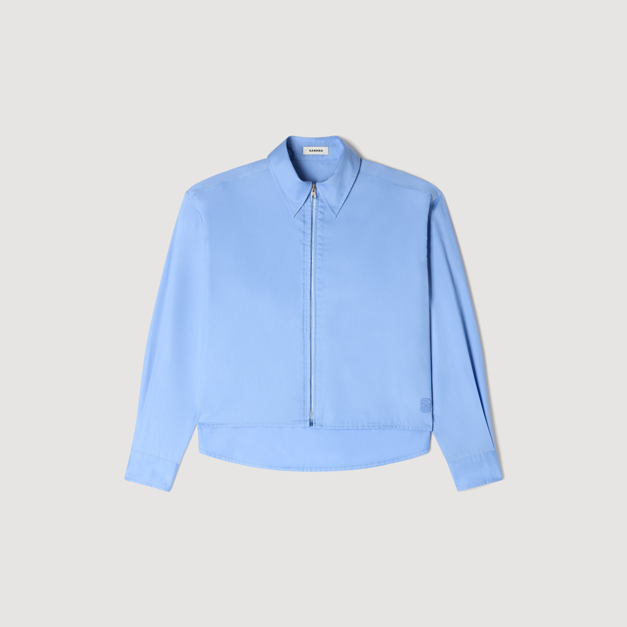 Camicia in cotone con zip e logo corta