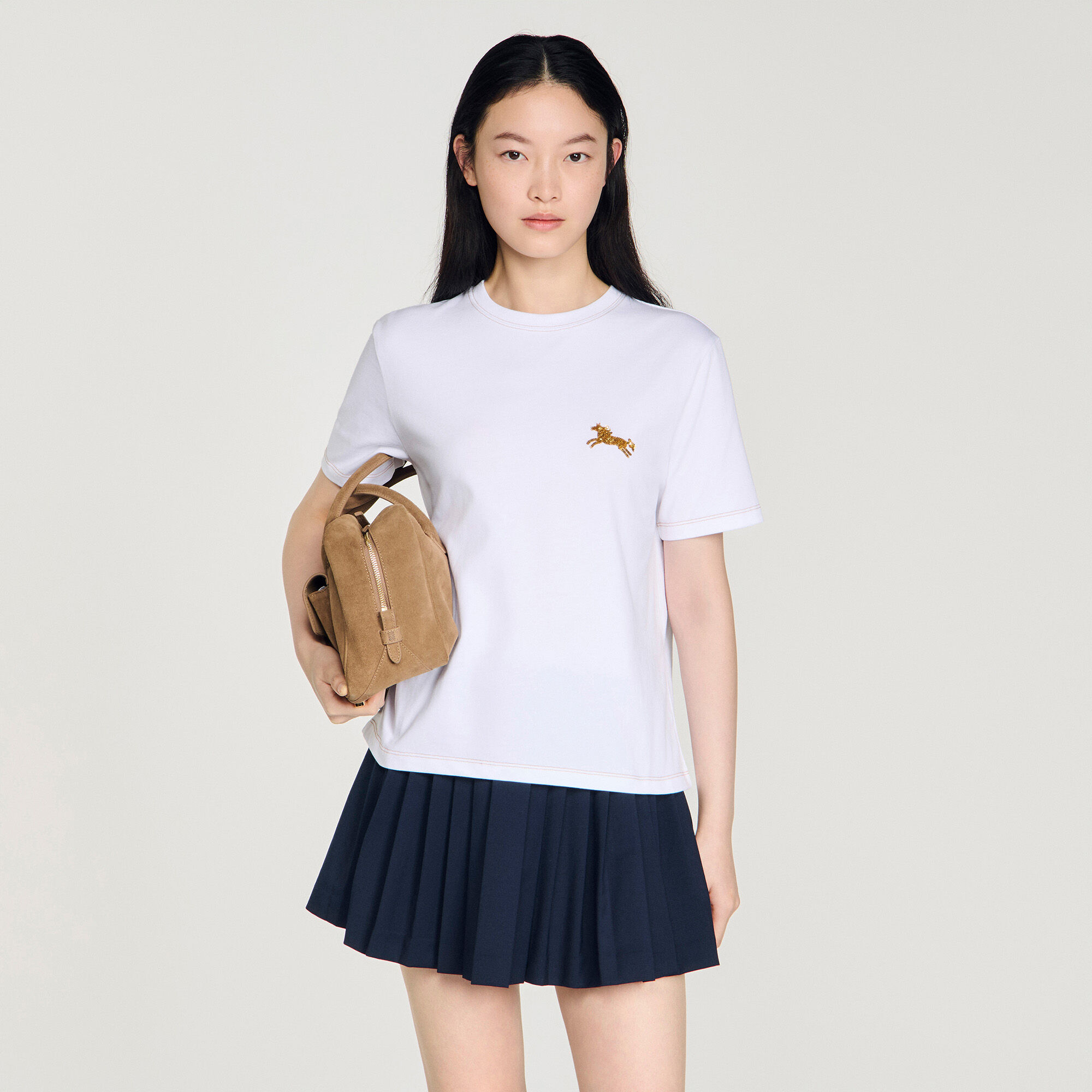 T-shirt in cotone con ricamo di cavallo
