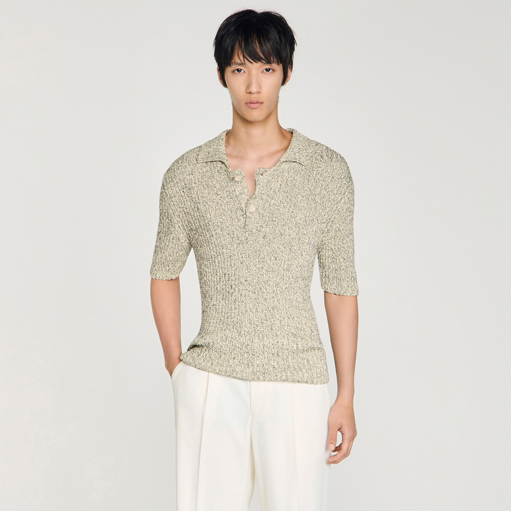 Maglietta in cotone lavorato a maglia con effetto marl