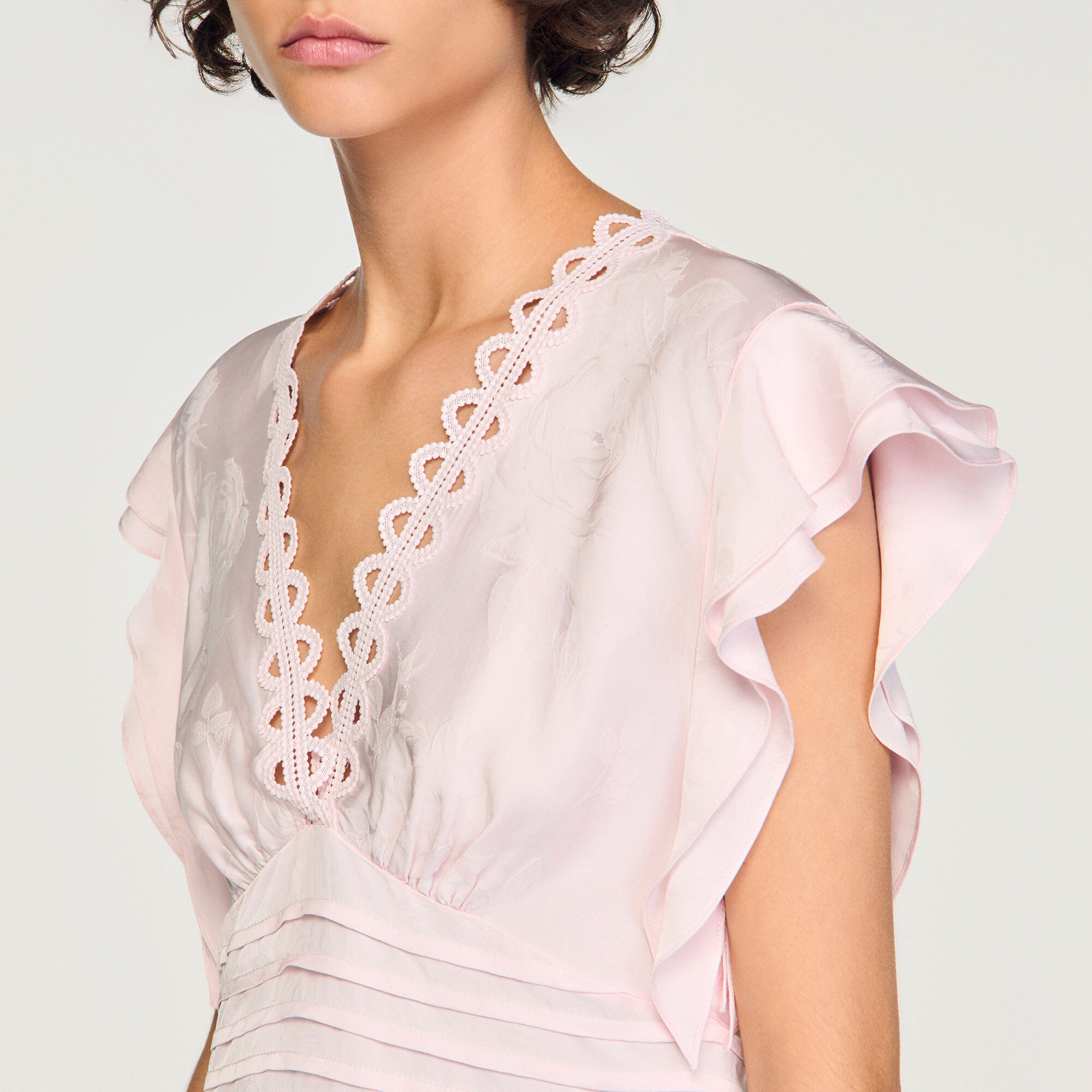 Top corto in jacquard floreale