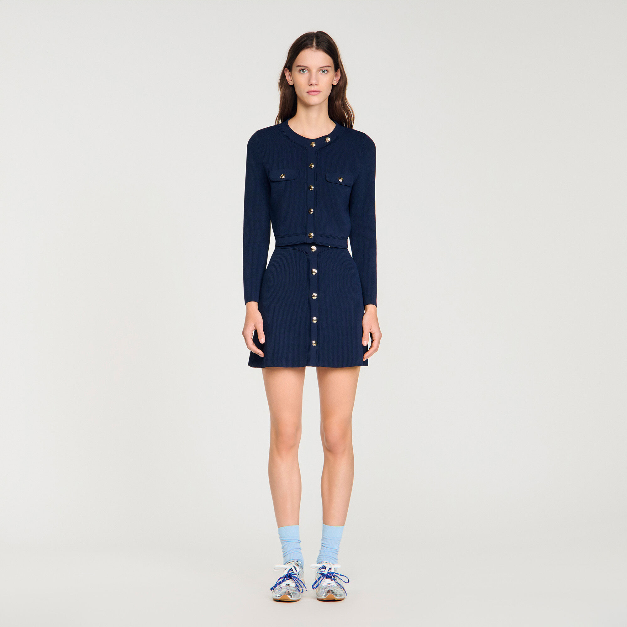 Cardigan corto in maglina a coste