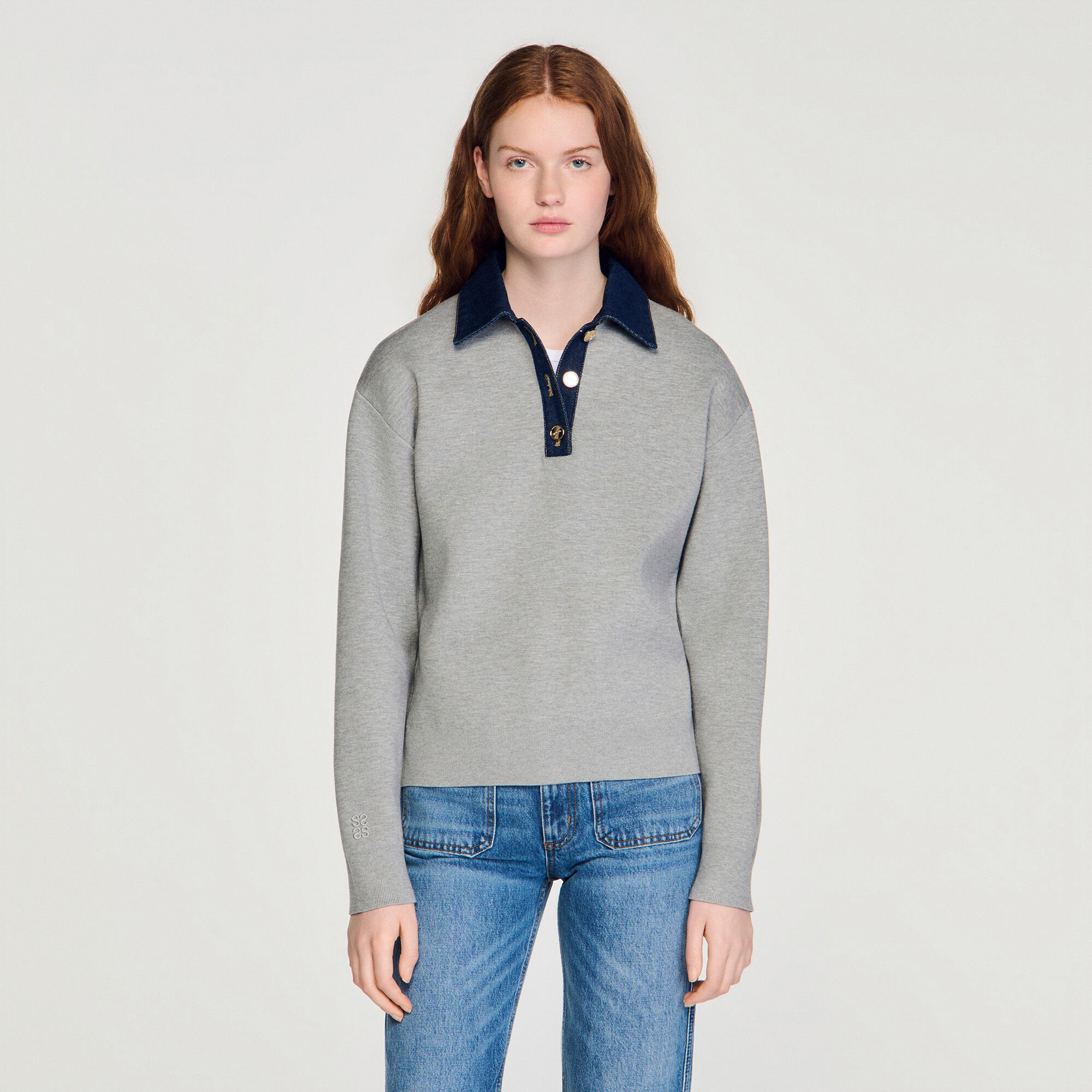 Maglione con colletto in denim