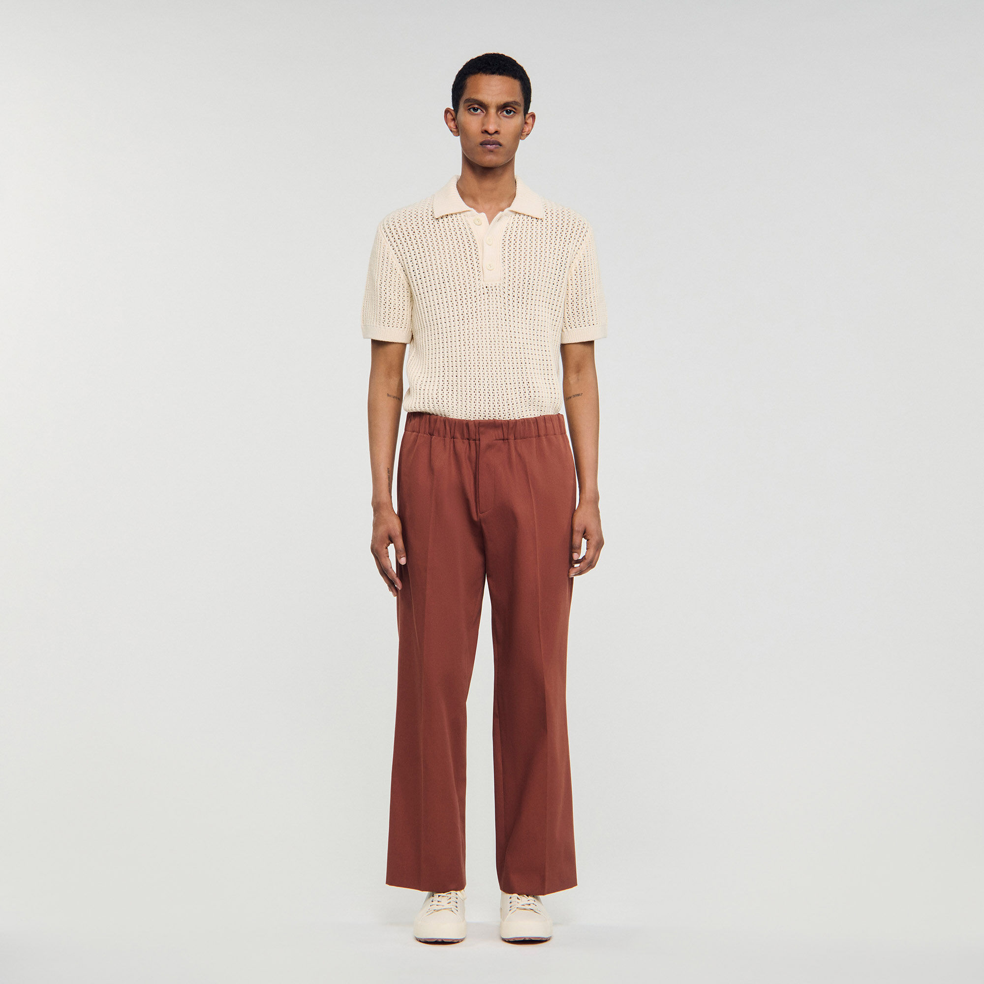Pantaloni in cotone a gamba larga elastica