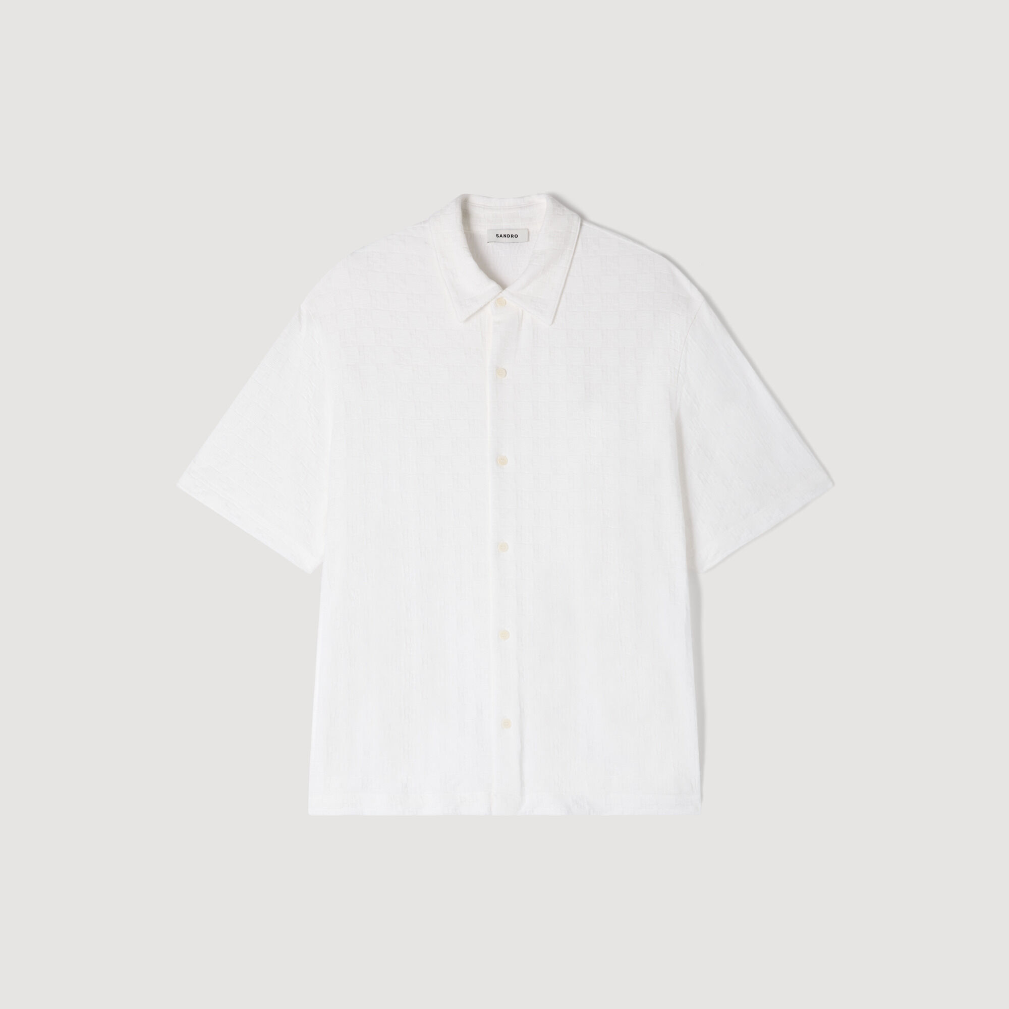 Camicia in cotone jacquard con motivo quadrato croce