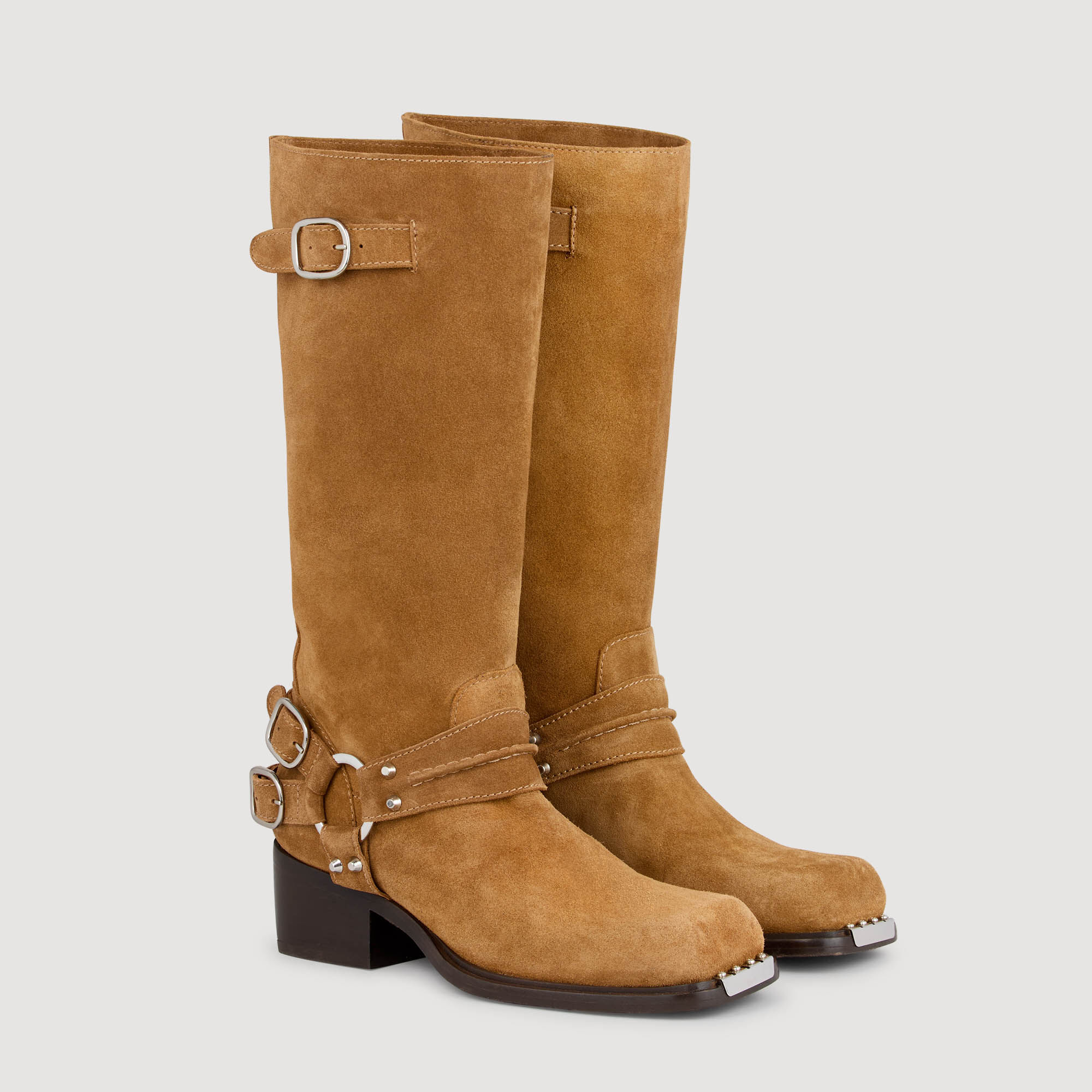 Stivali con fibbia in suede