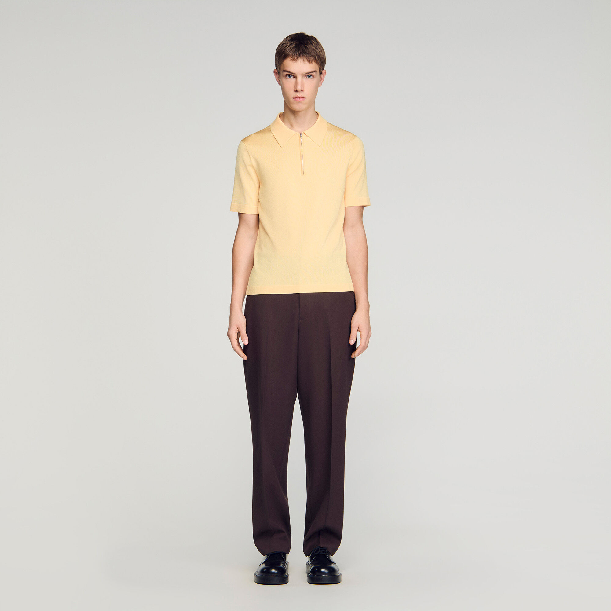 Maglia polo lavorata con colletto a cerniera