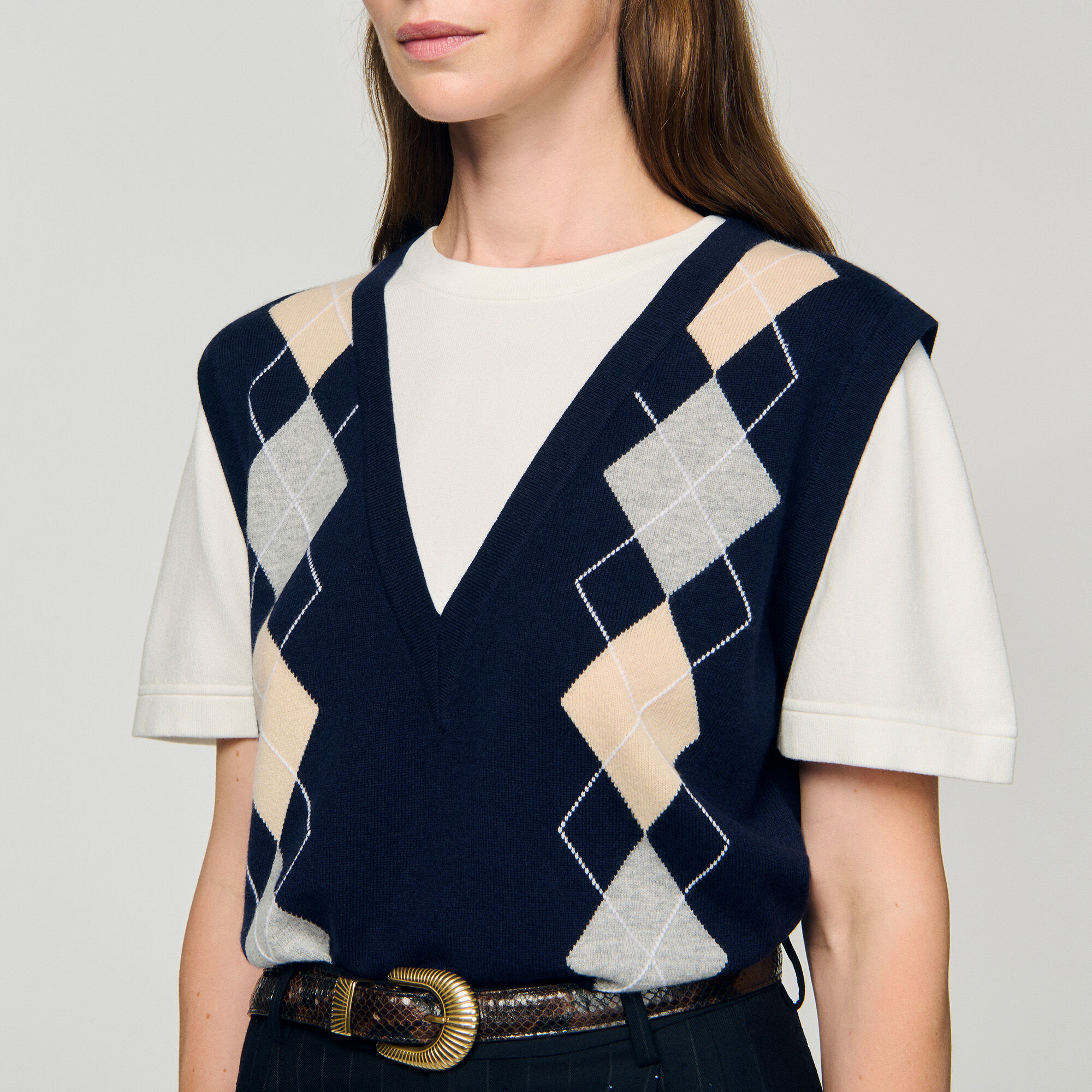 Pullover con effetto stratificato a quadri