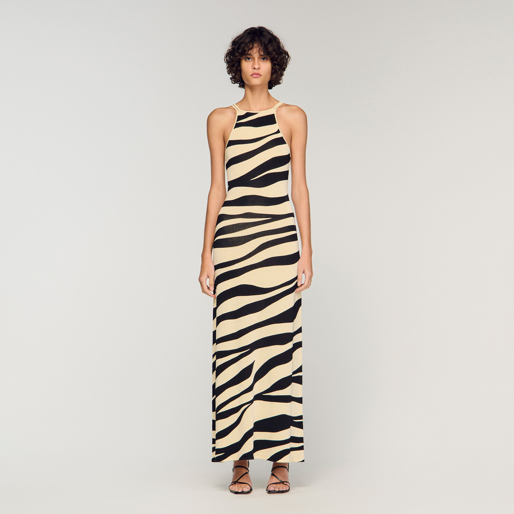 Vestito lungo in maglia con stampa zebra