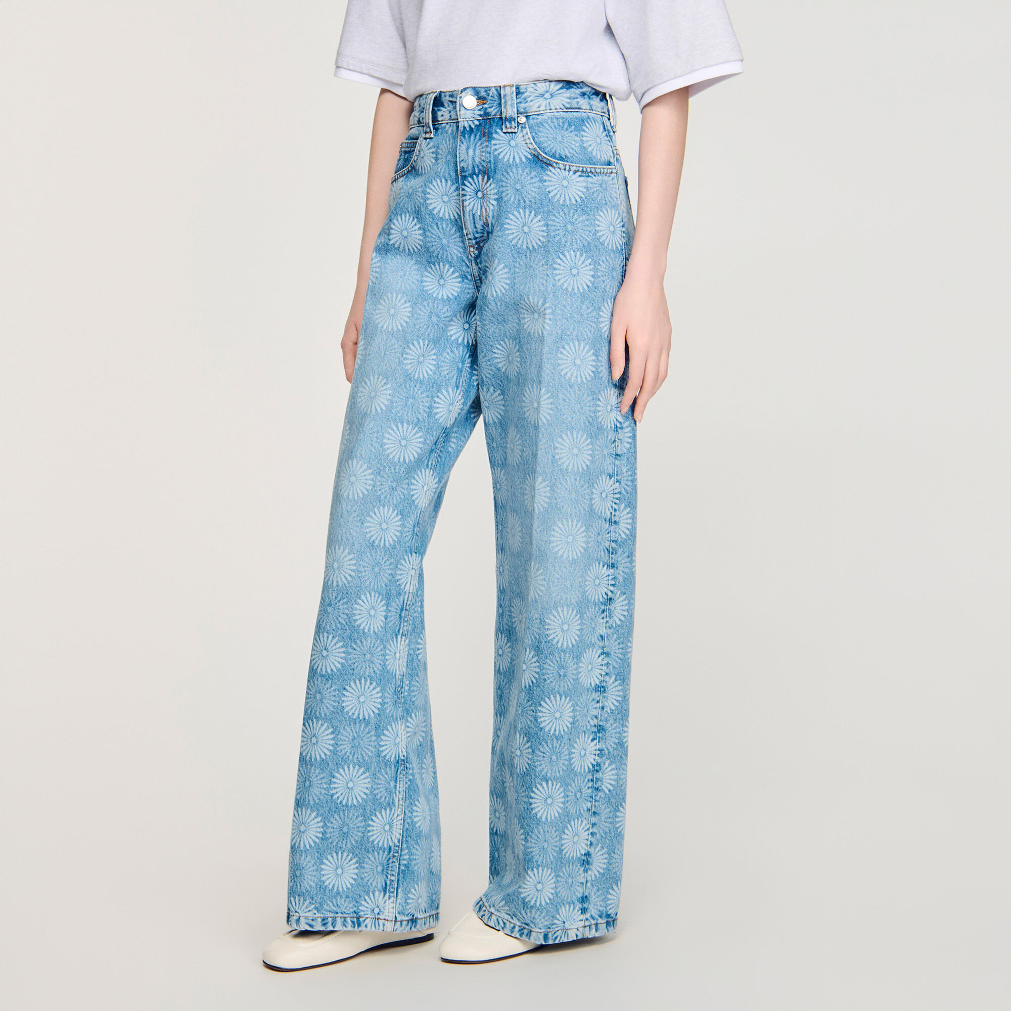 Jeans a vita alta con stampa floreale