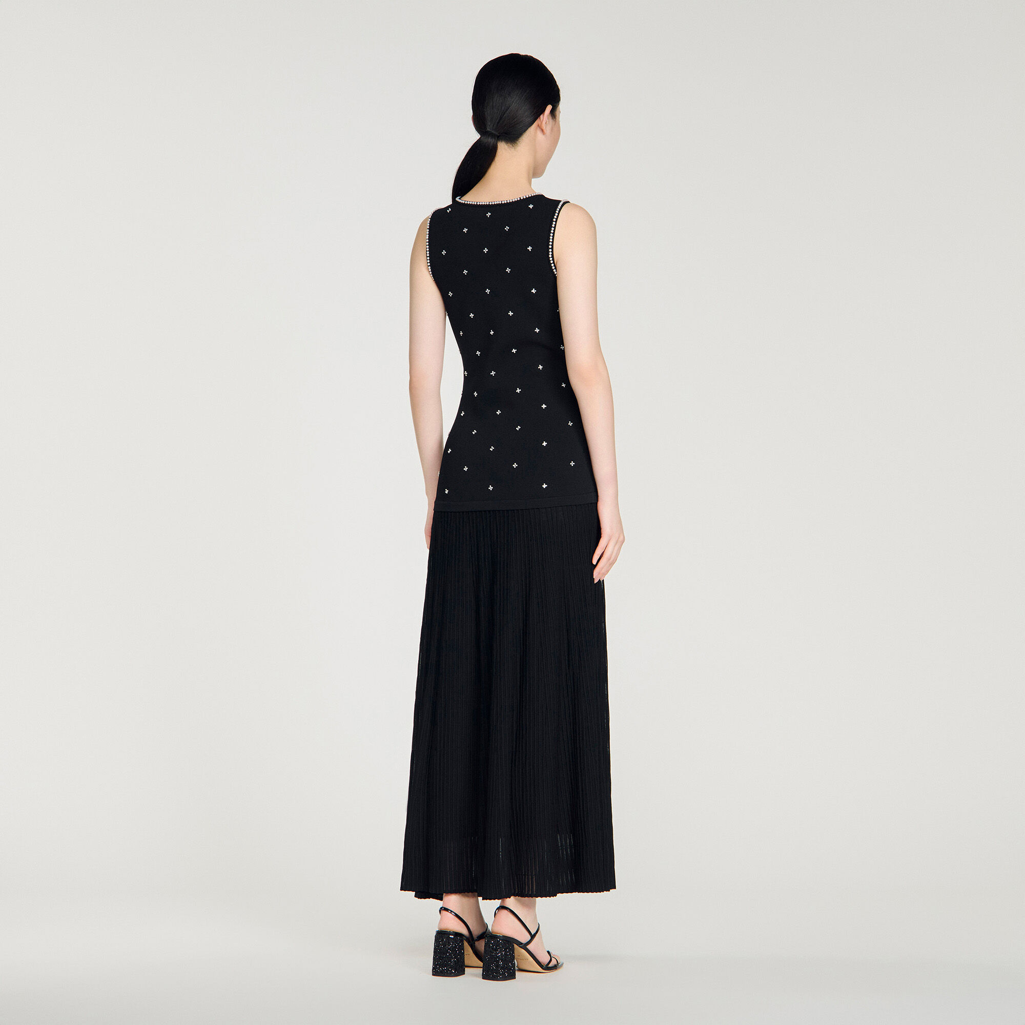 Vestito lungo con stampa floreale in strass
