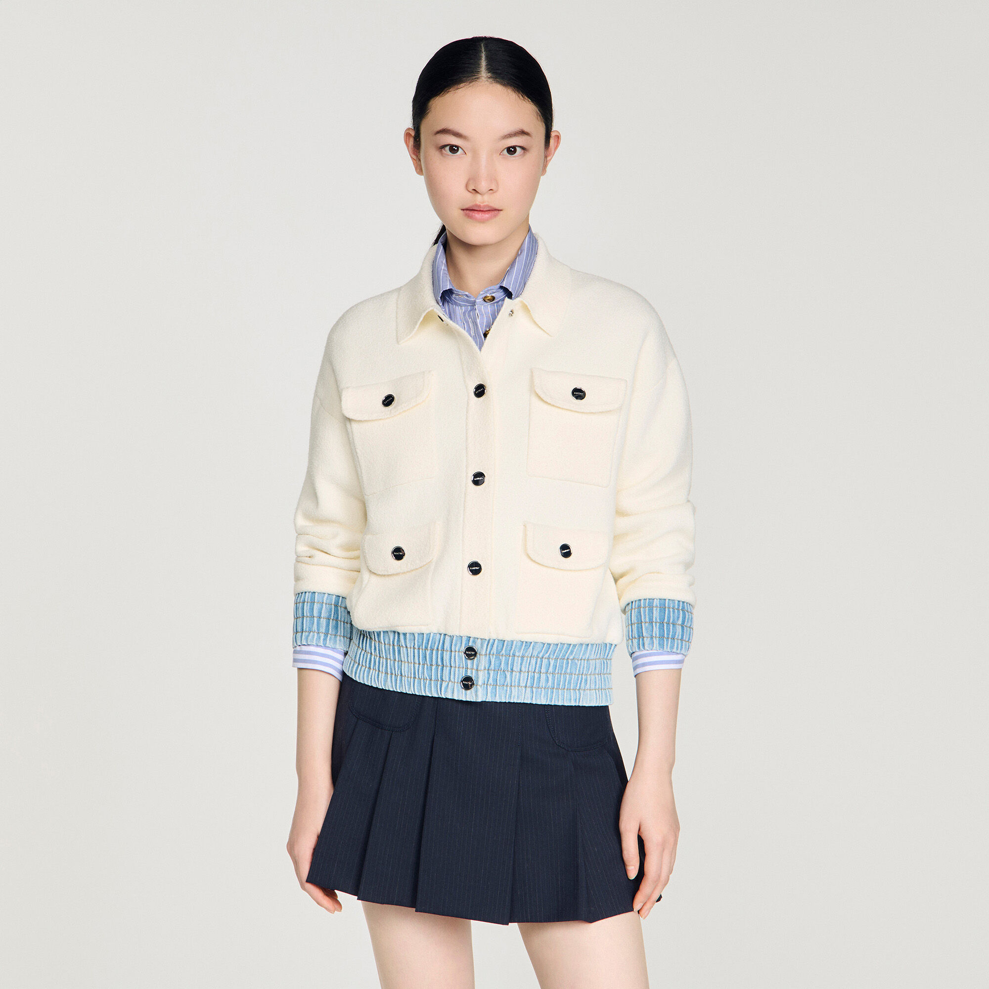 Cardigan con dettagli in denim