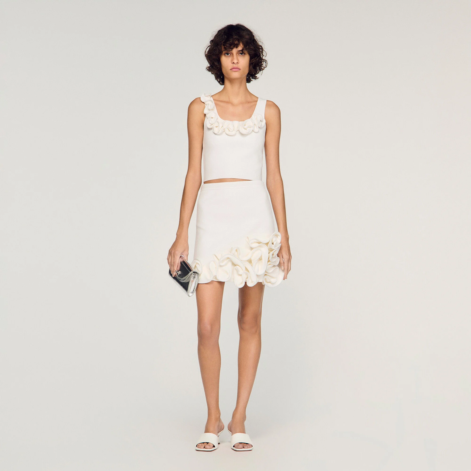 Top corto in maglia floreale