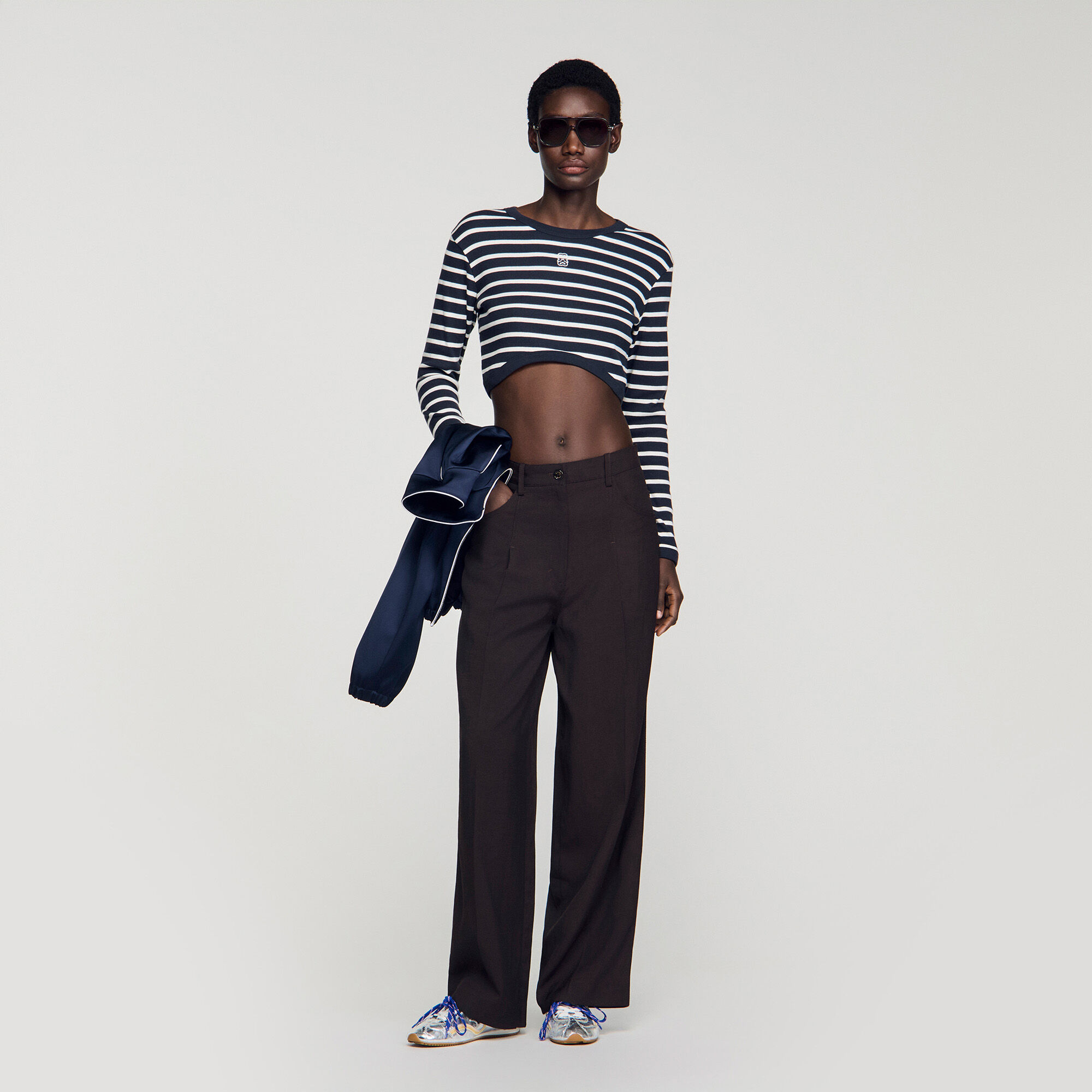 T-shirt cropped in cotone a righe