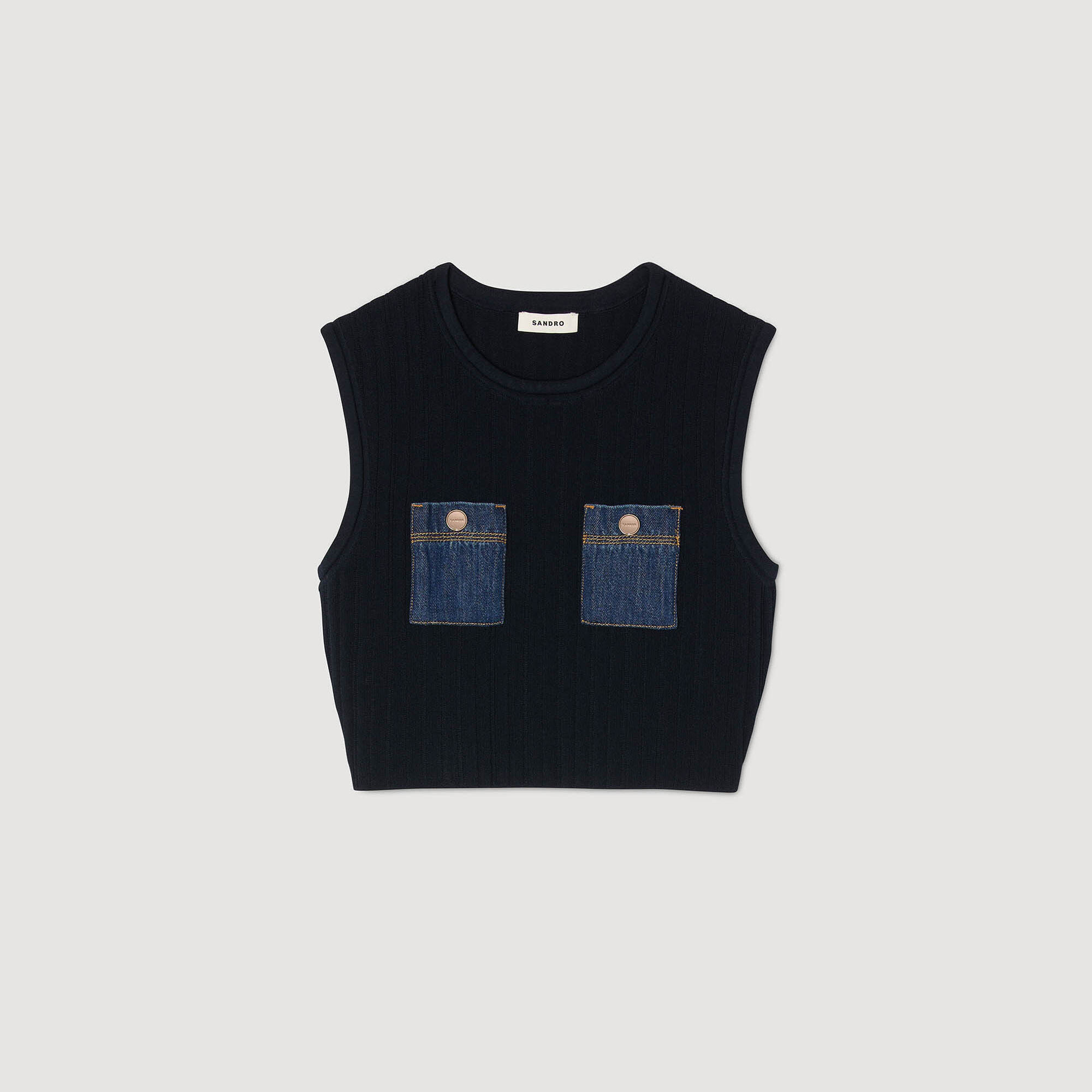 Top in maglina e denim