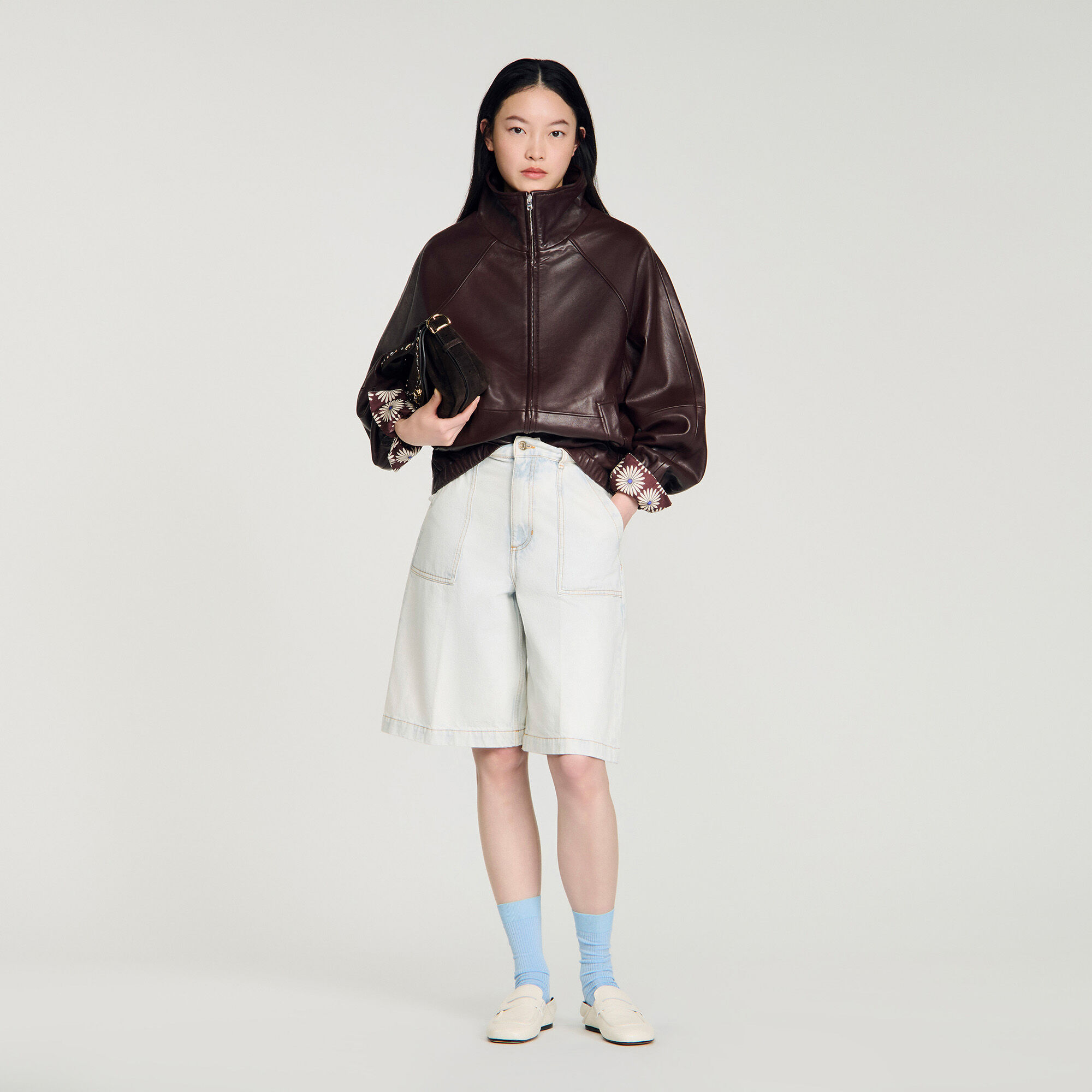 Giacca in pelle con cerniera oversize