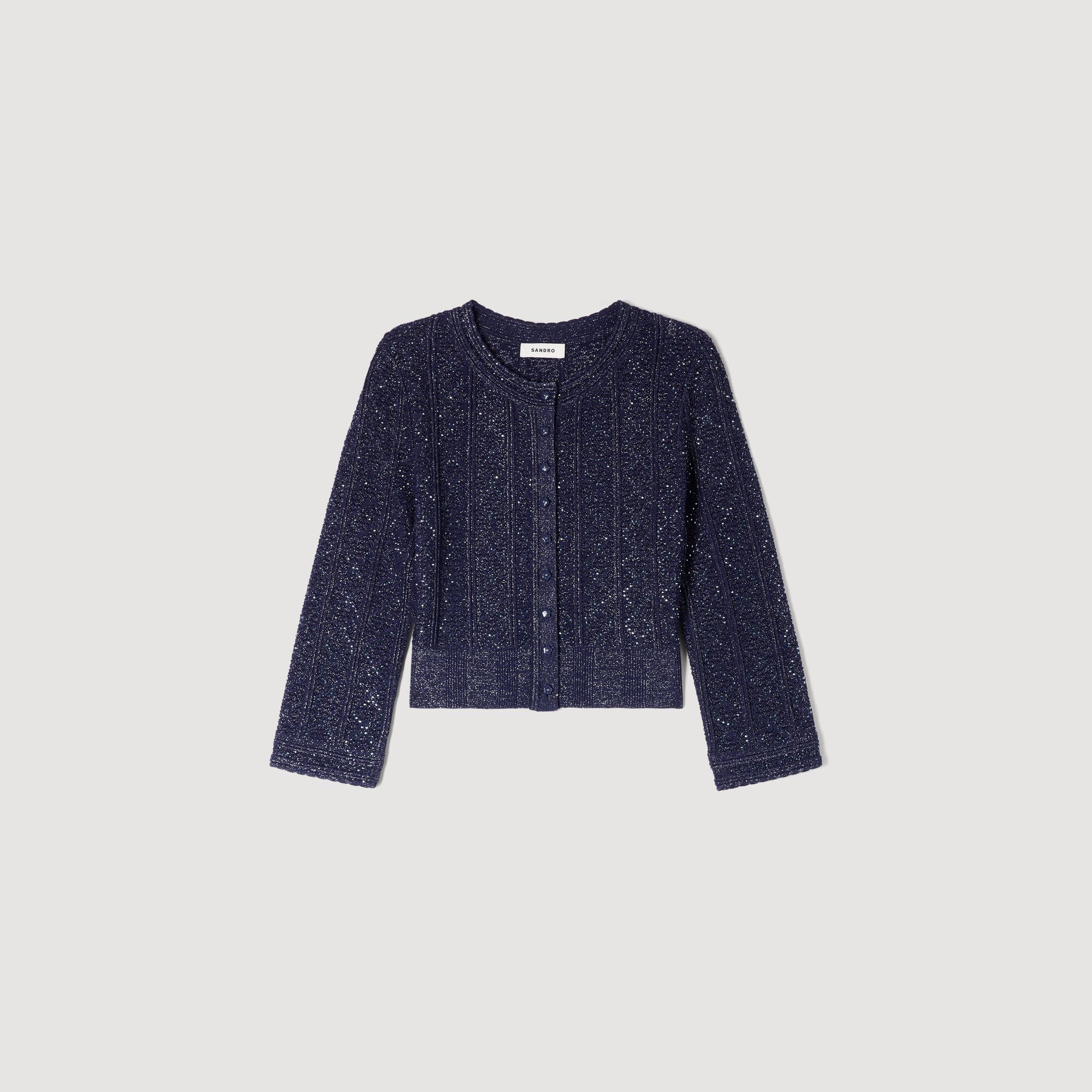 Cardigan corto in maglia con strass