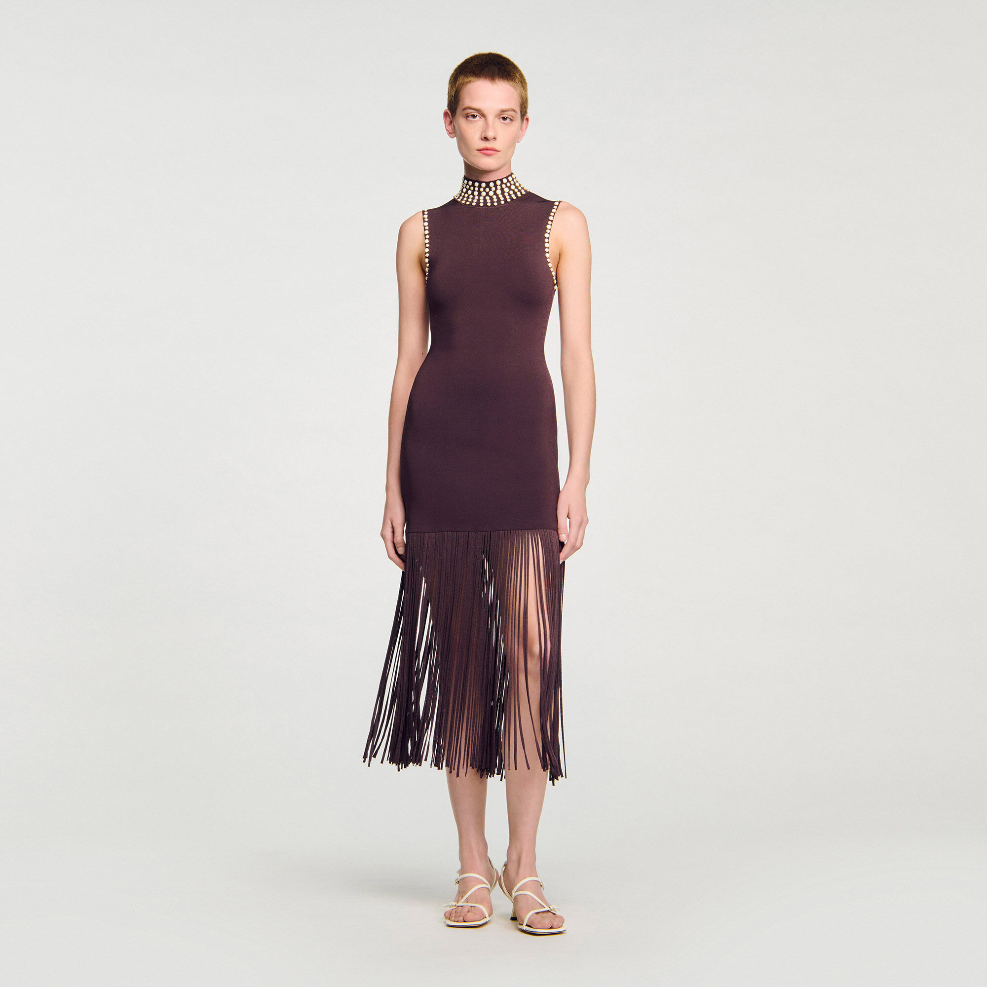 Abito midi in maglia con frange