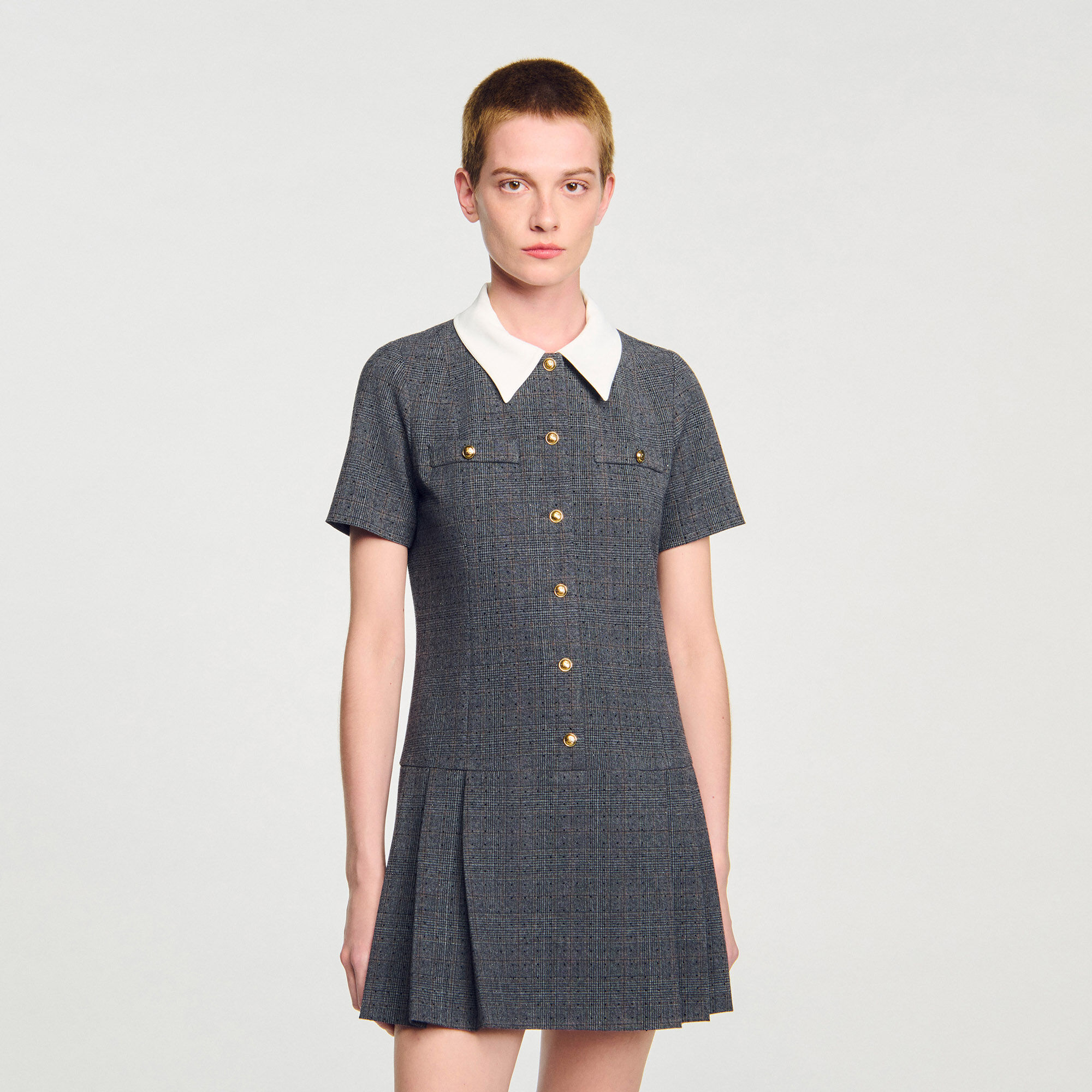 Vestito corto a plissé con strass