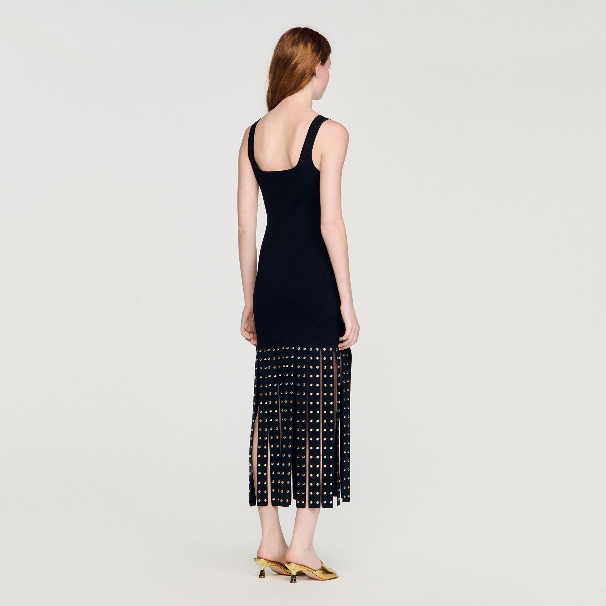 Abito midi in maglia con frange