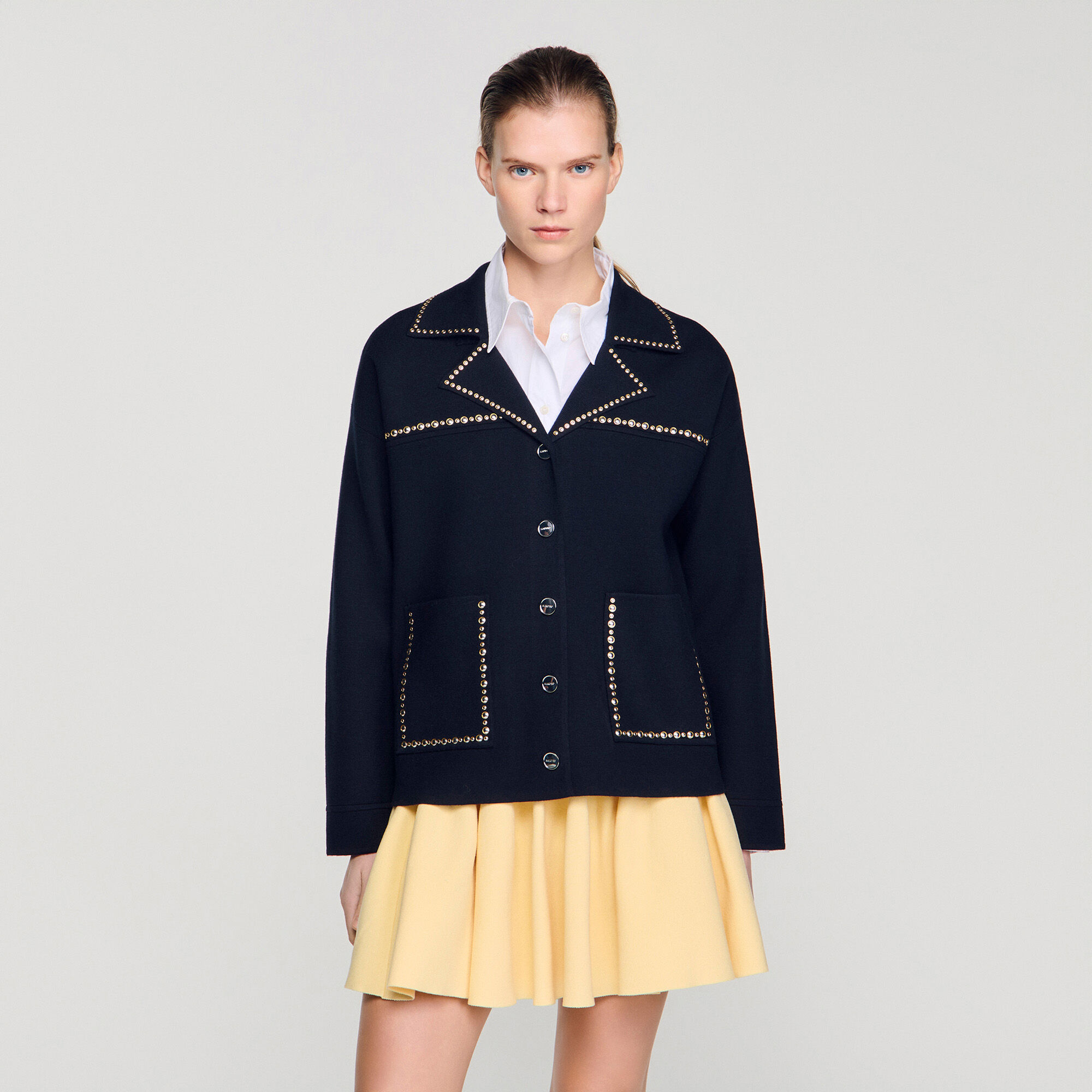 Cardigan con colletto giacca firmato