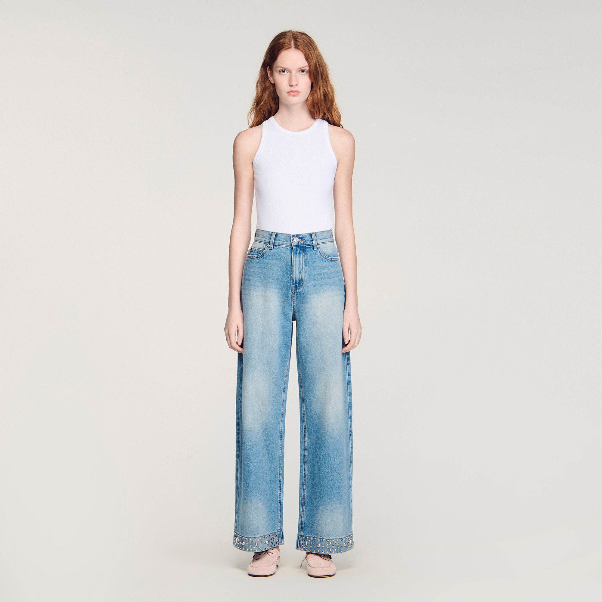 Jeans a vita dritta con strass