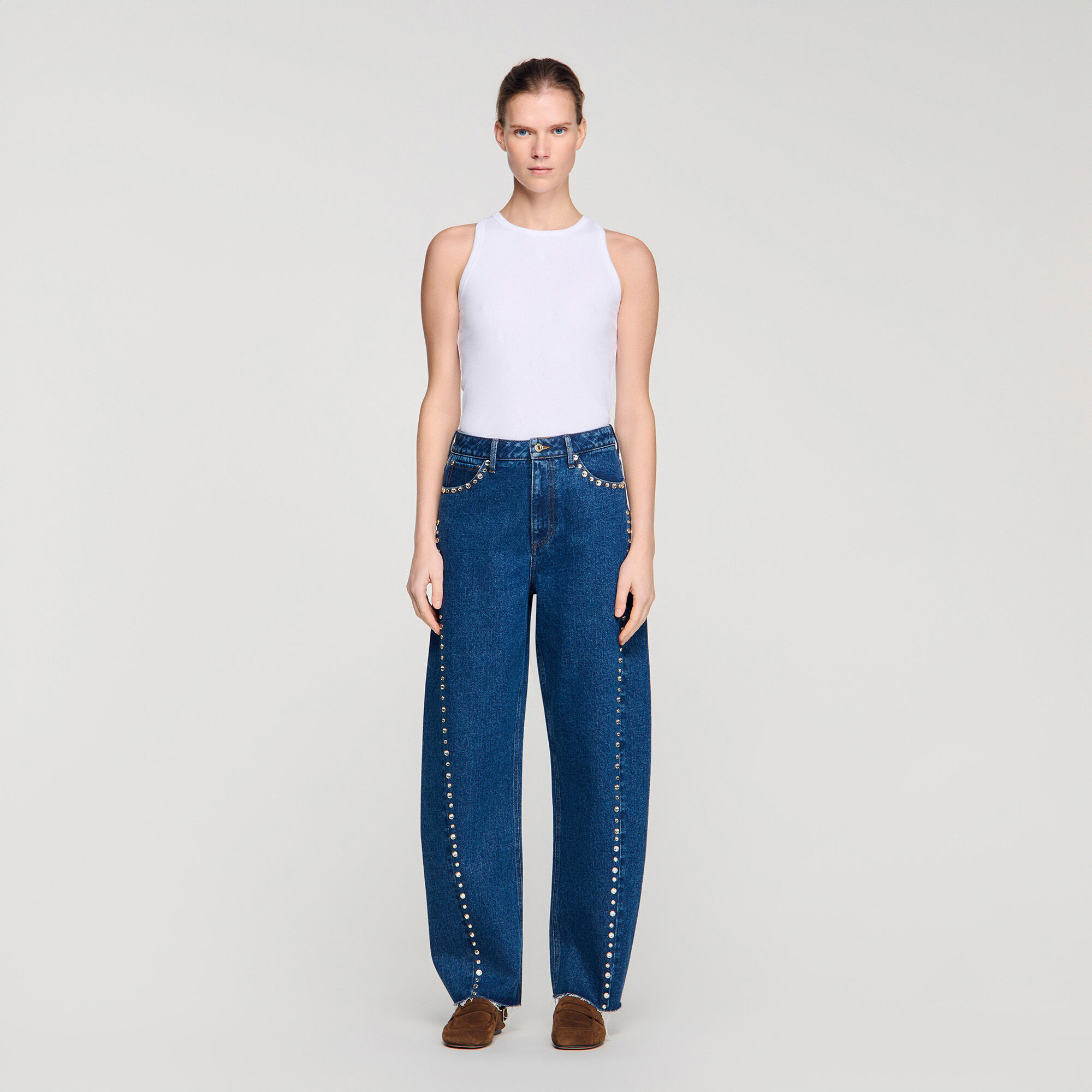 Jeans a bottone con strass