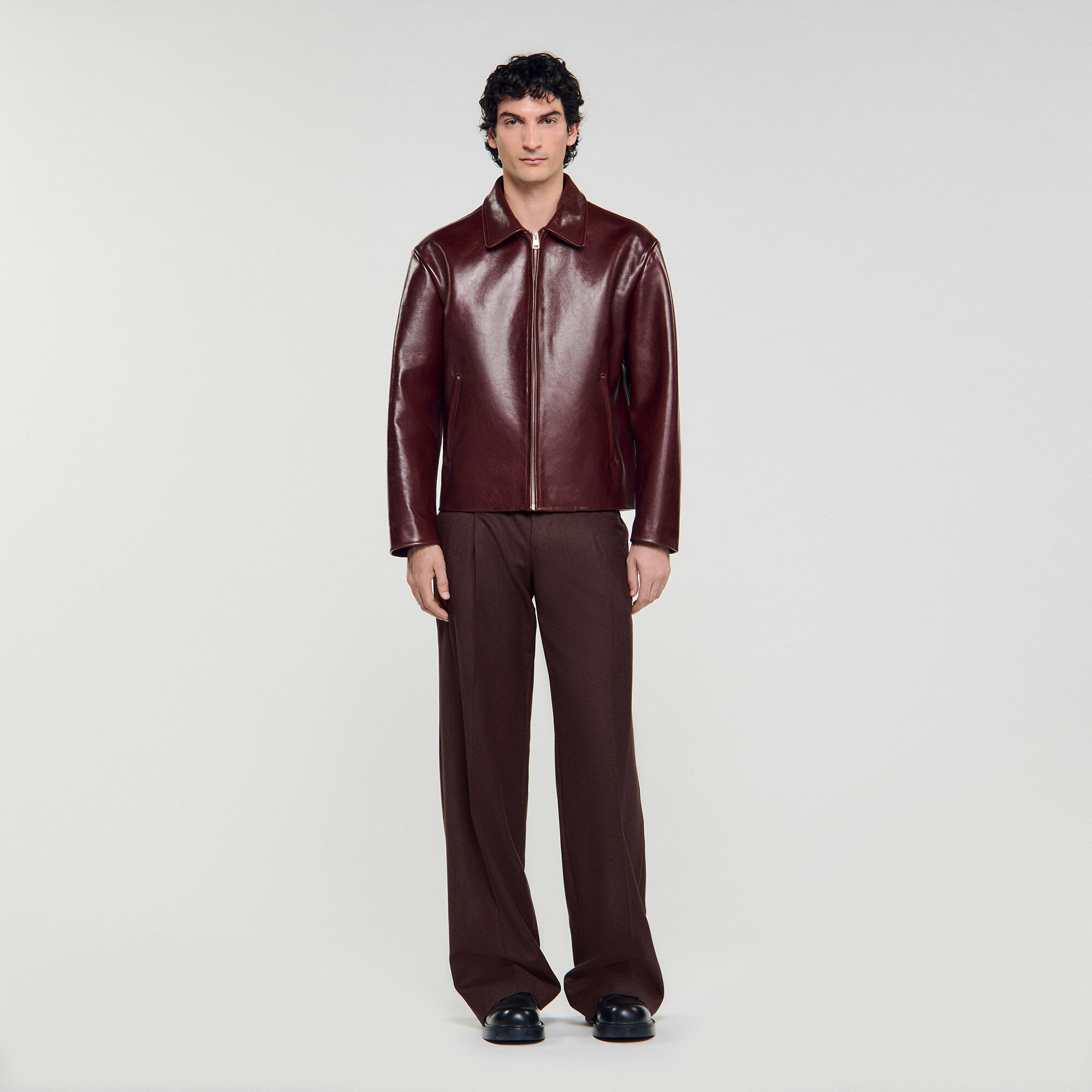 Giacca in pelle con cerniera classica
