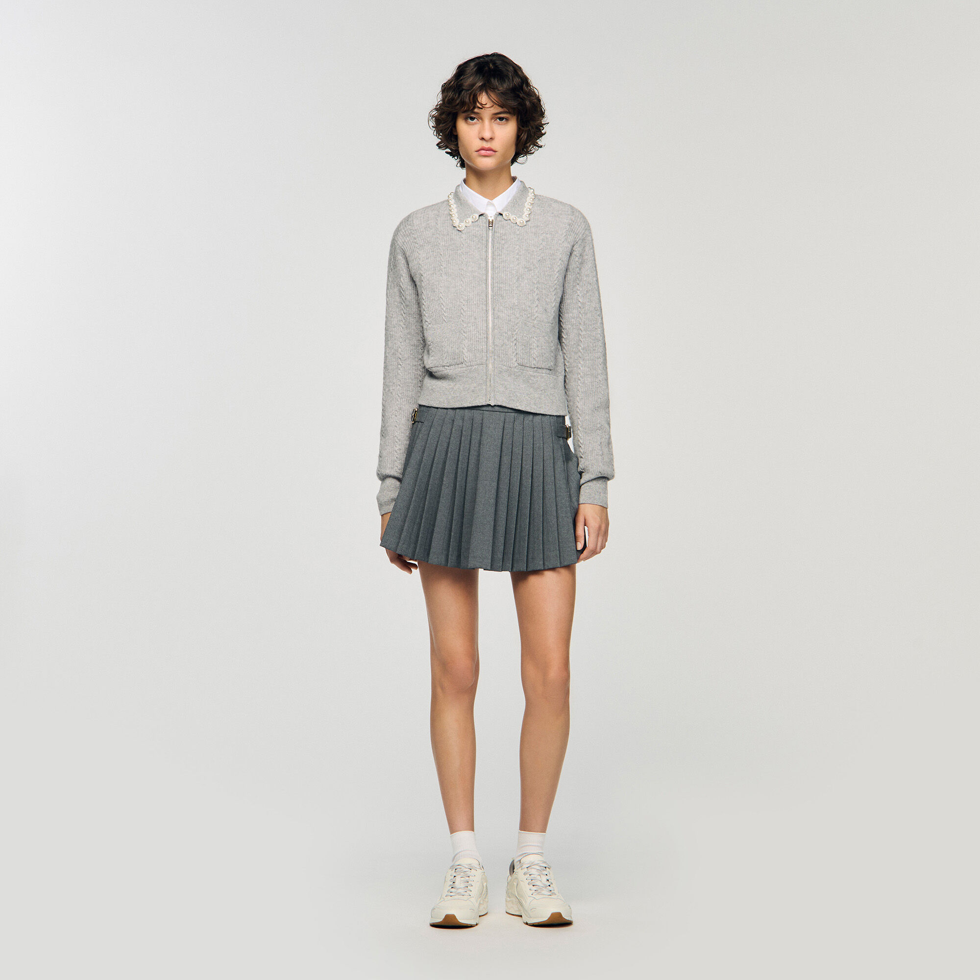 Cardigan con colletto in perline