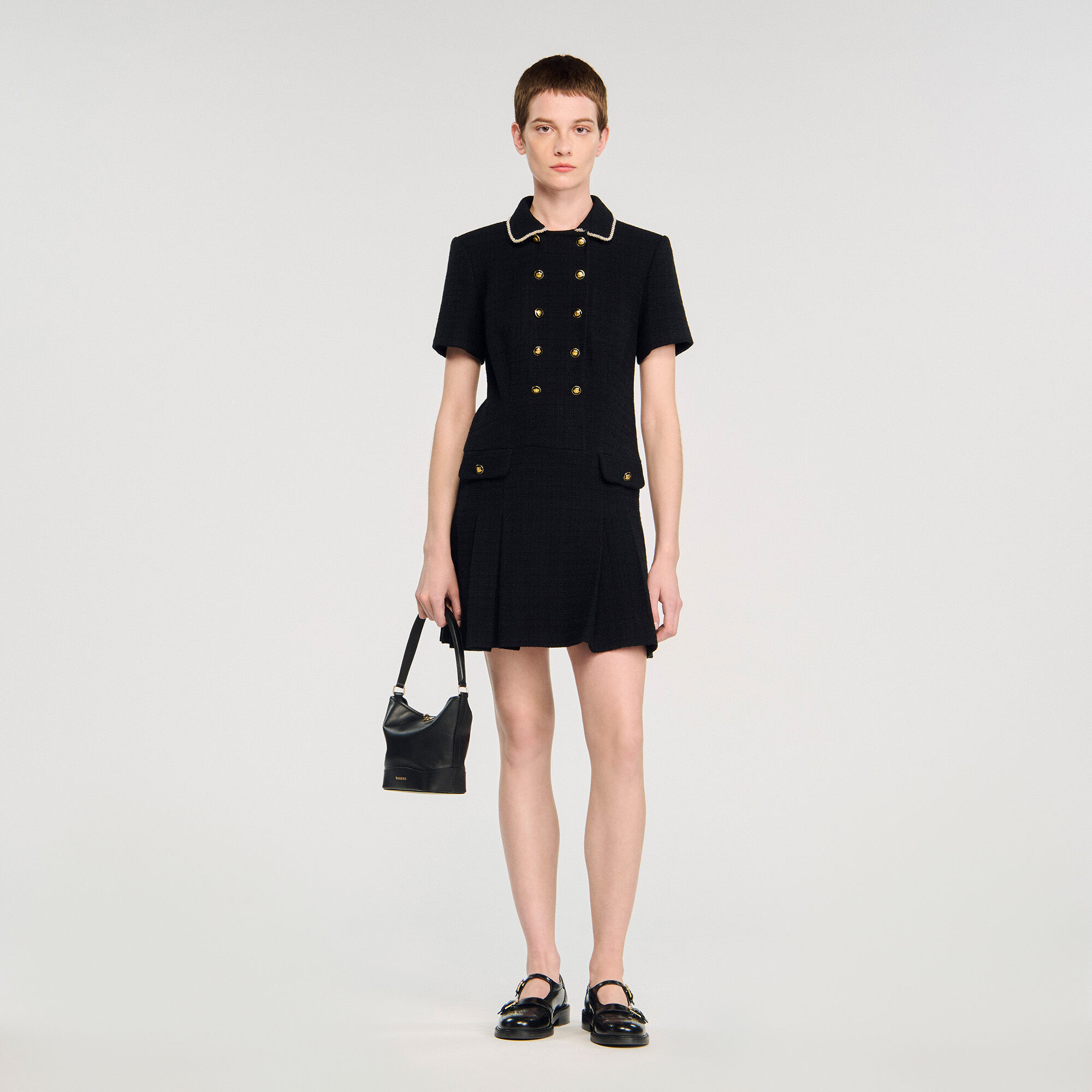 Mini abito in tessuto tweed con bottoni