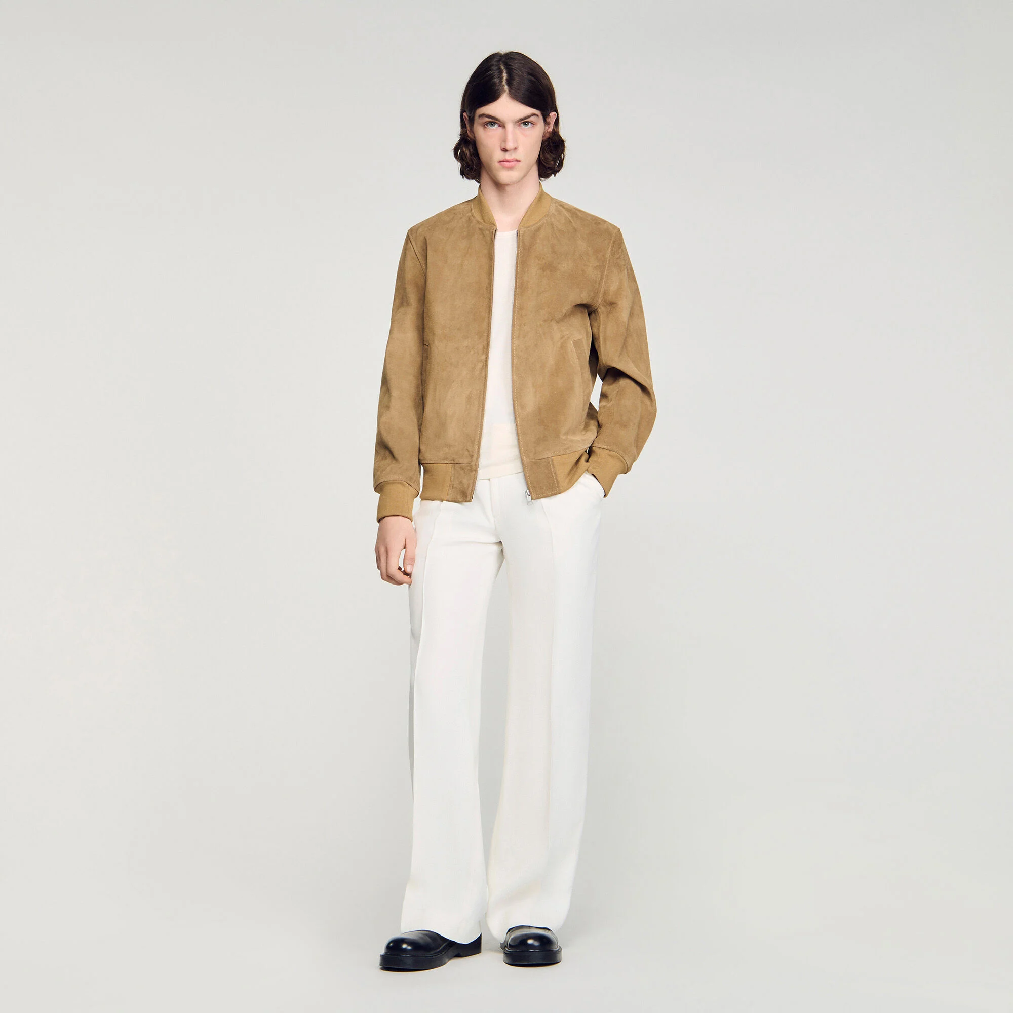 Giacca in suede a zip con spacco