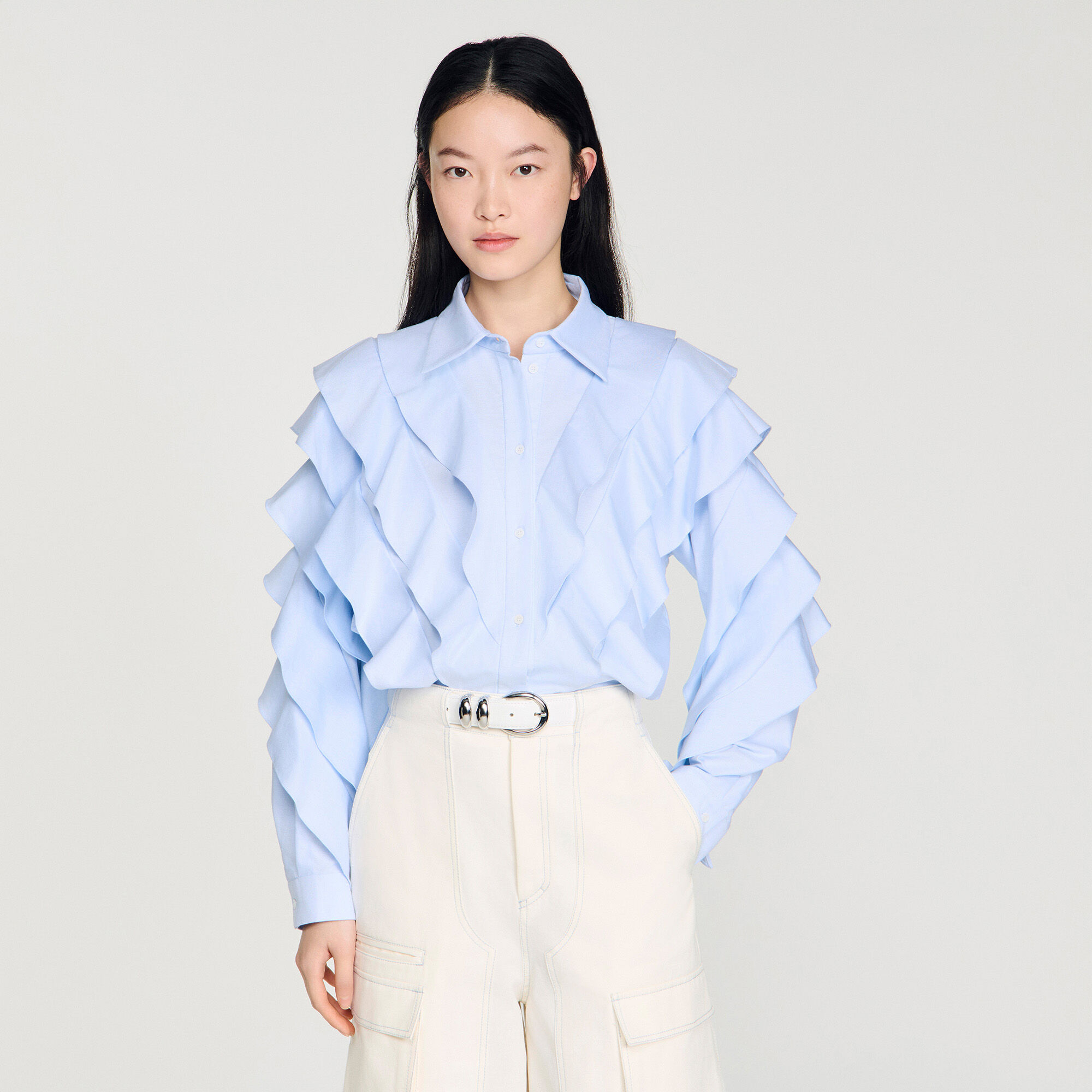 Camicia in cotone con volant