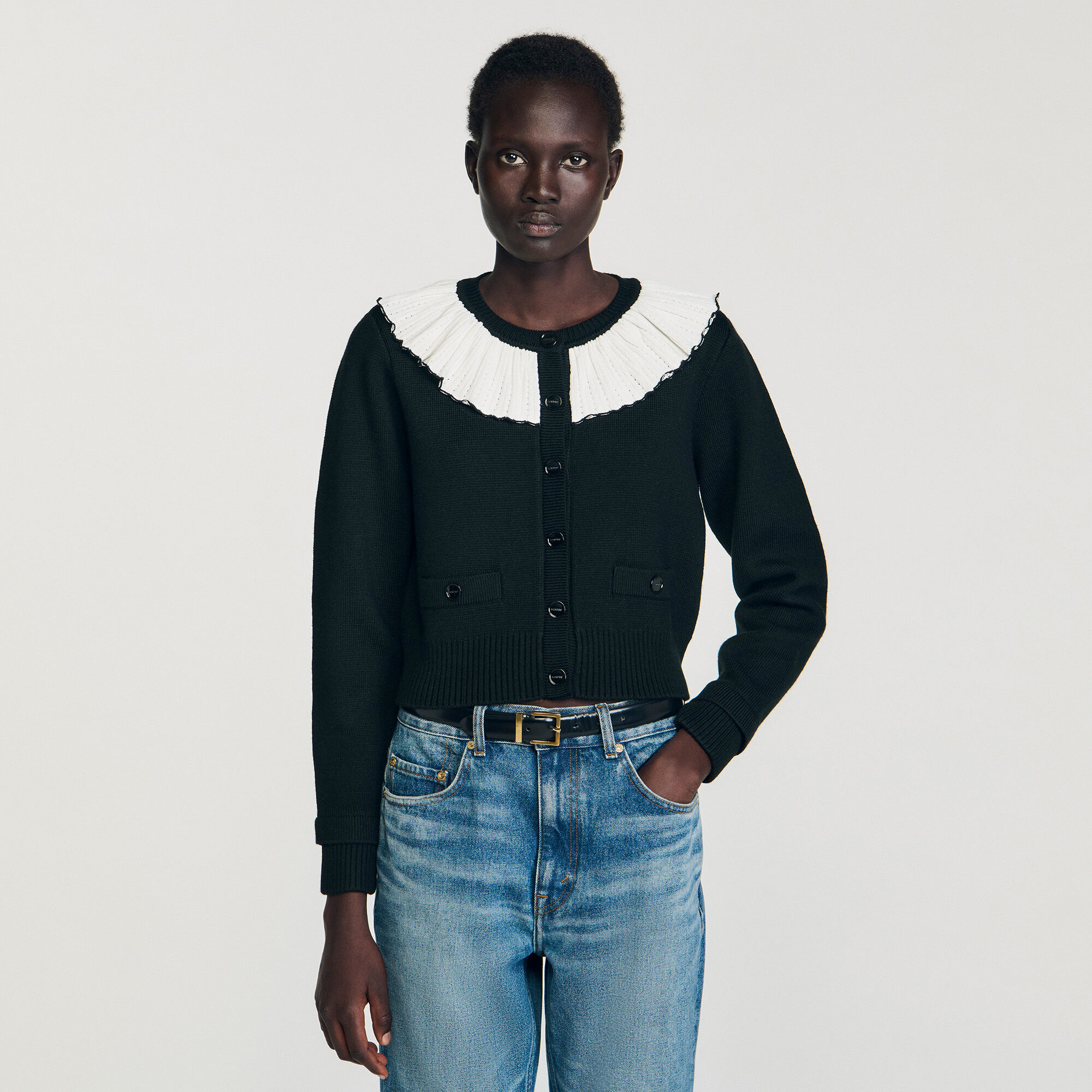 Cardigan con colletto a contrasto