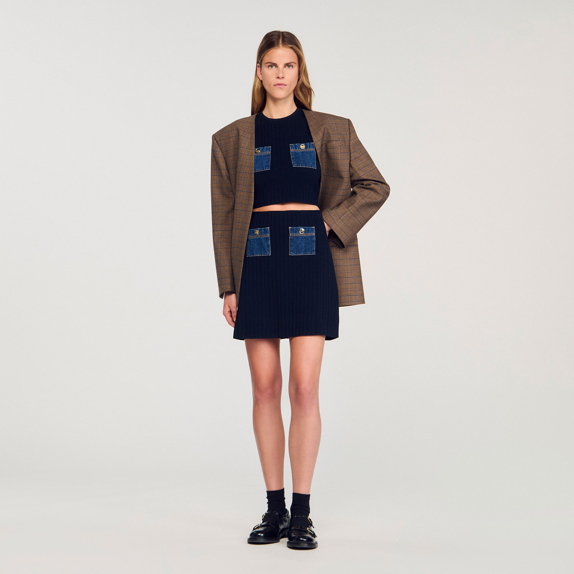 Mini gonna in maglia e denim