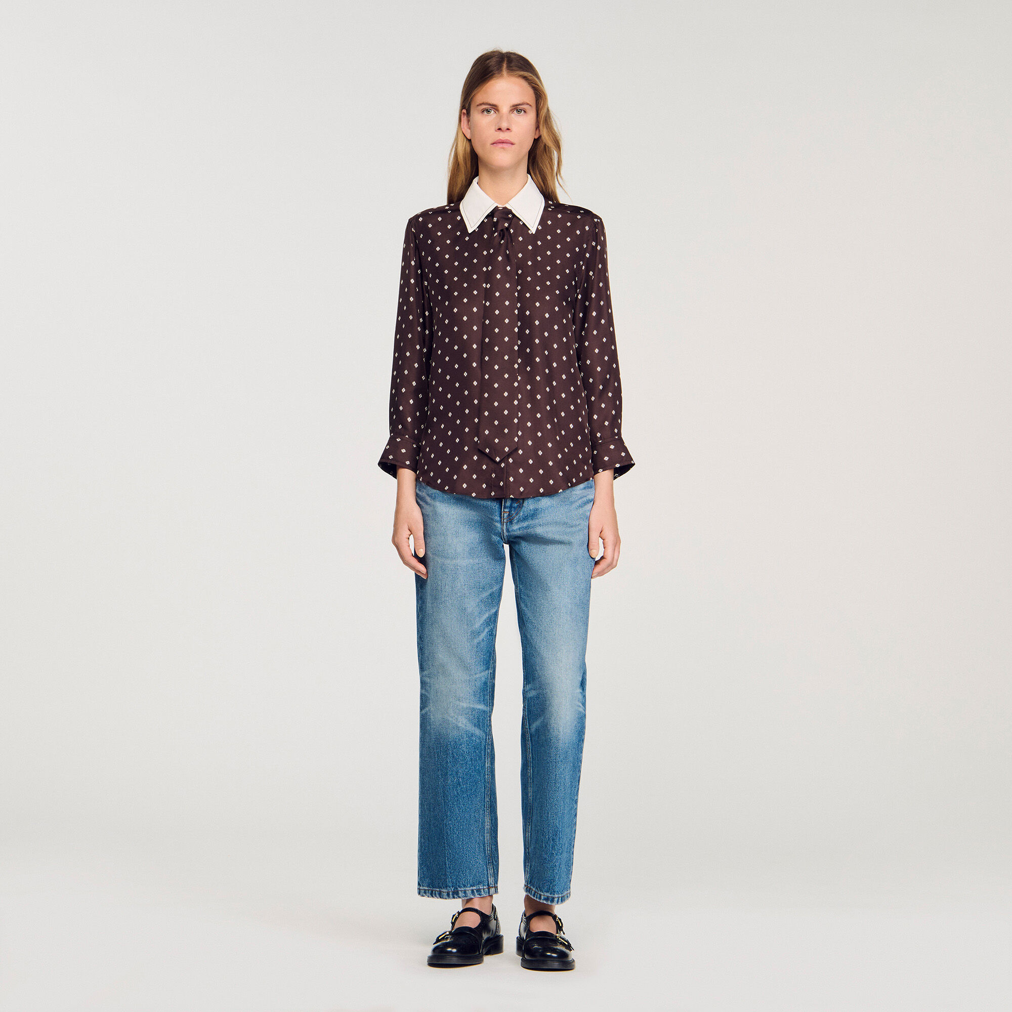 Camicia stampata fluida con cravatta rimovibile