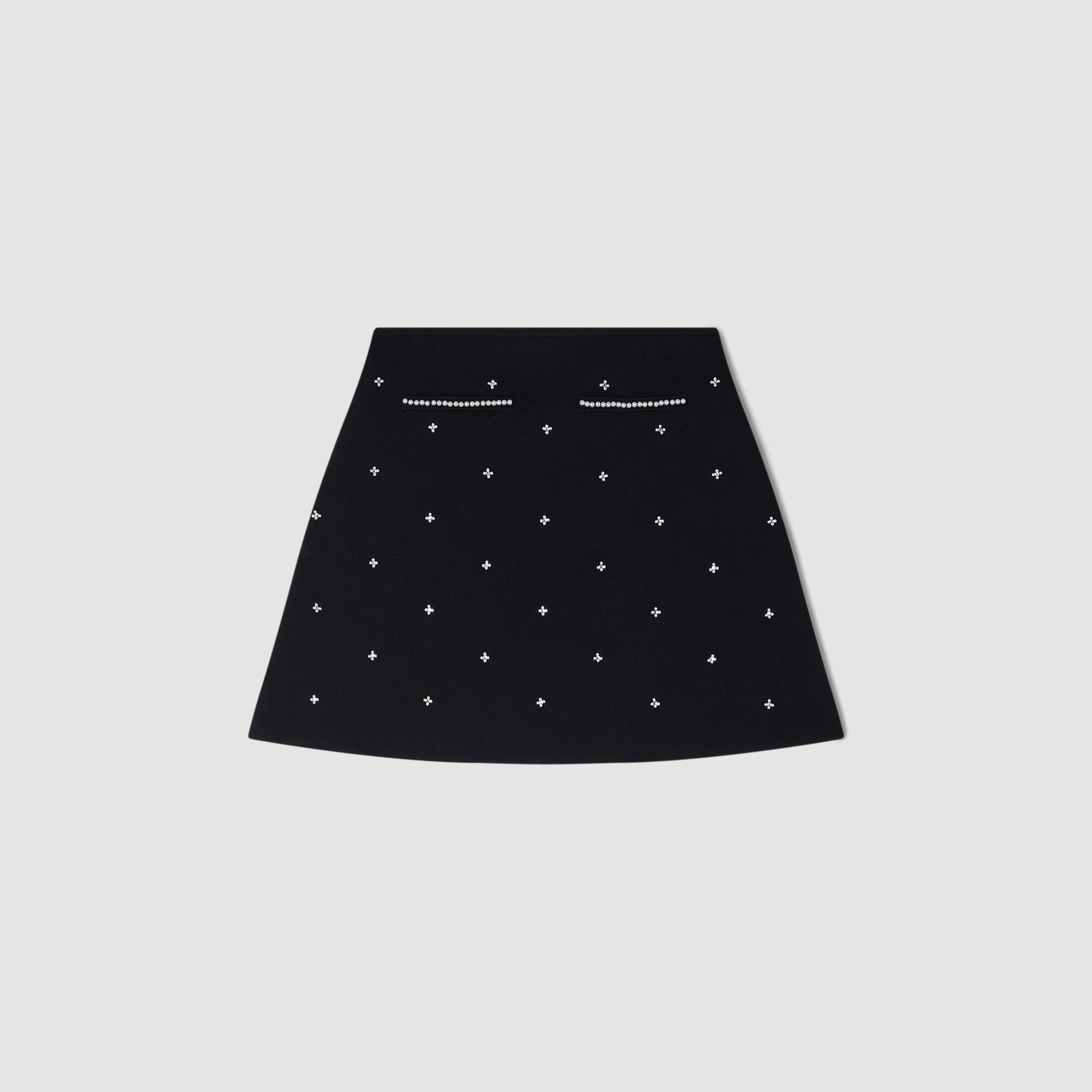 Gonna lavorata a maglia con applicazioni di strass