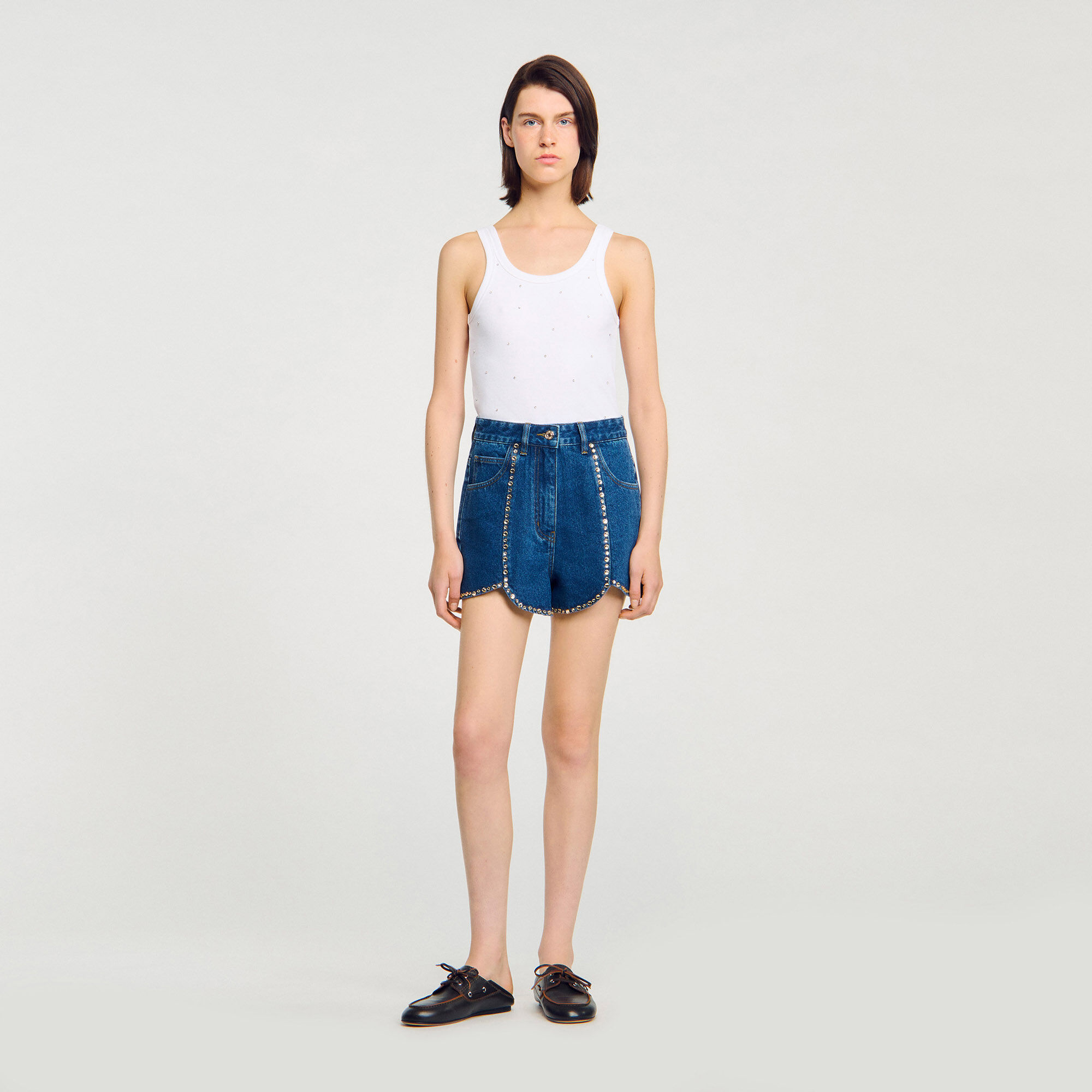 Corti in denim con strass