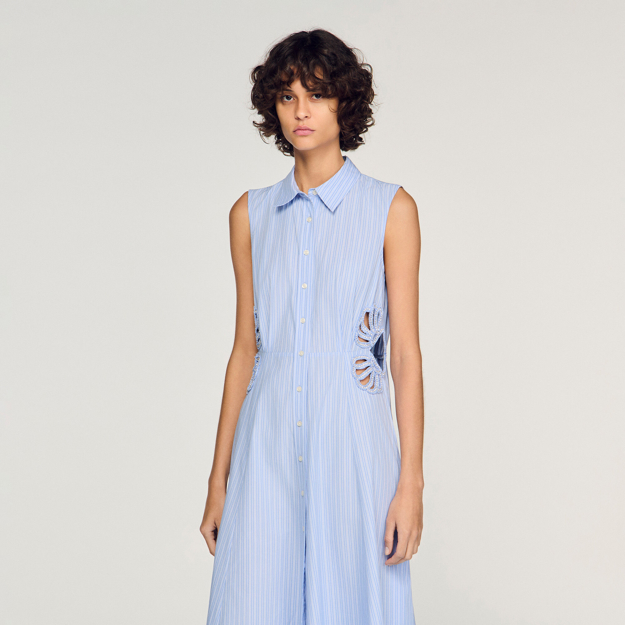 Abito midi in cotone a righe