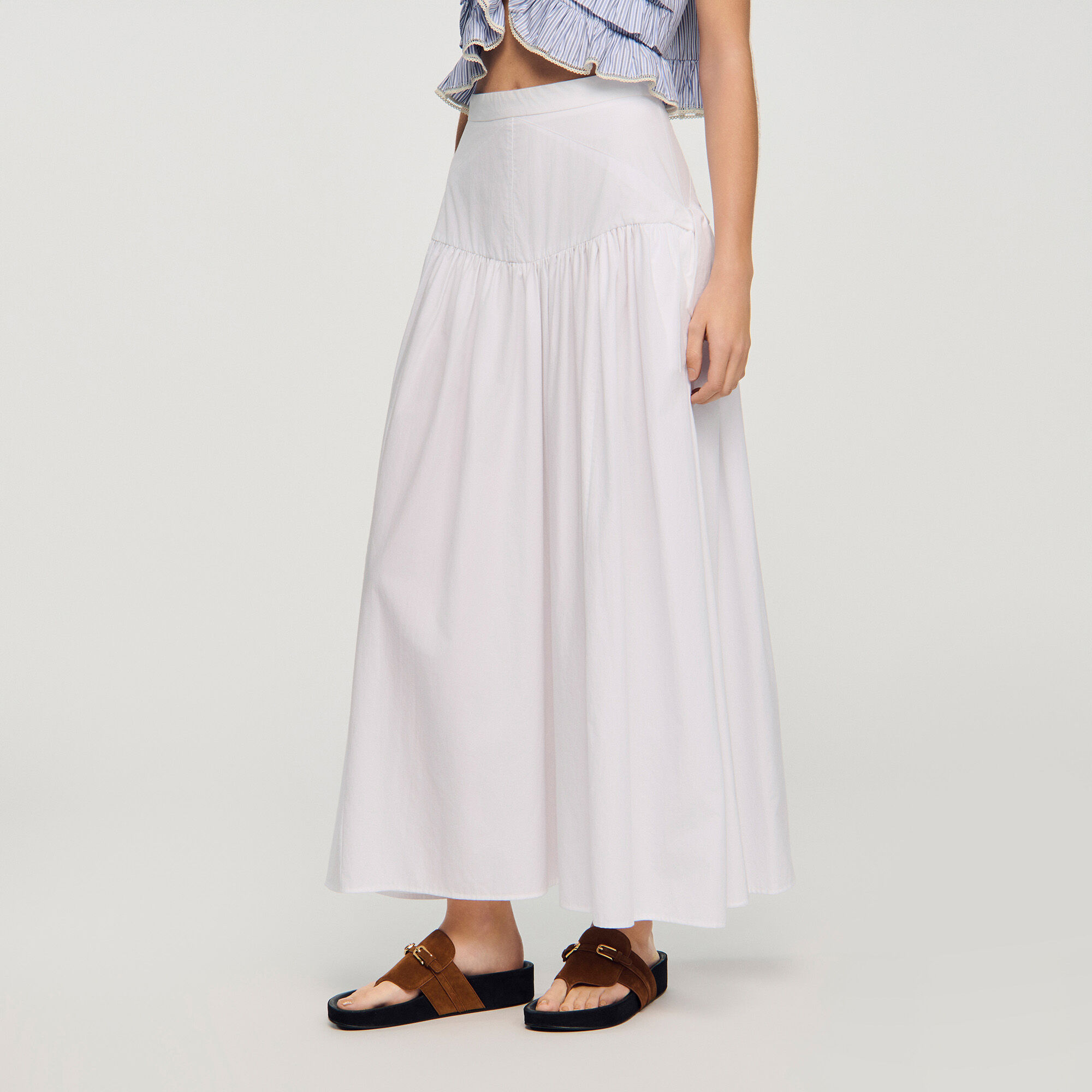 Maxi gonna in poplin con nastri