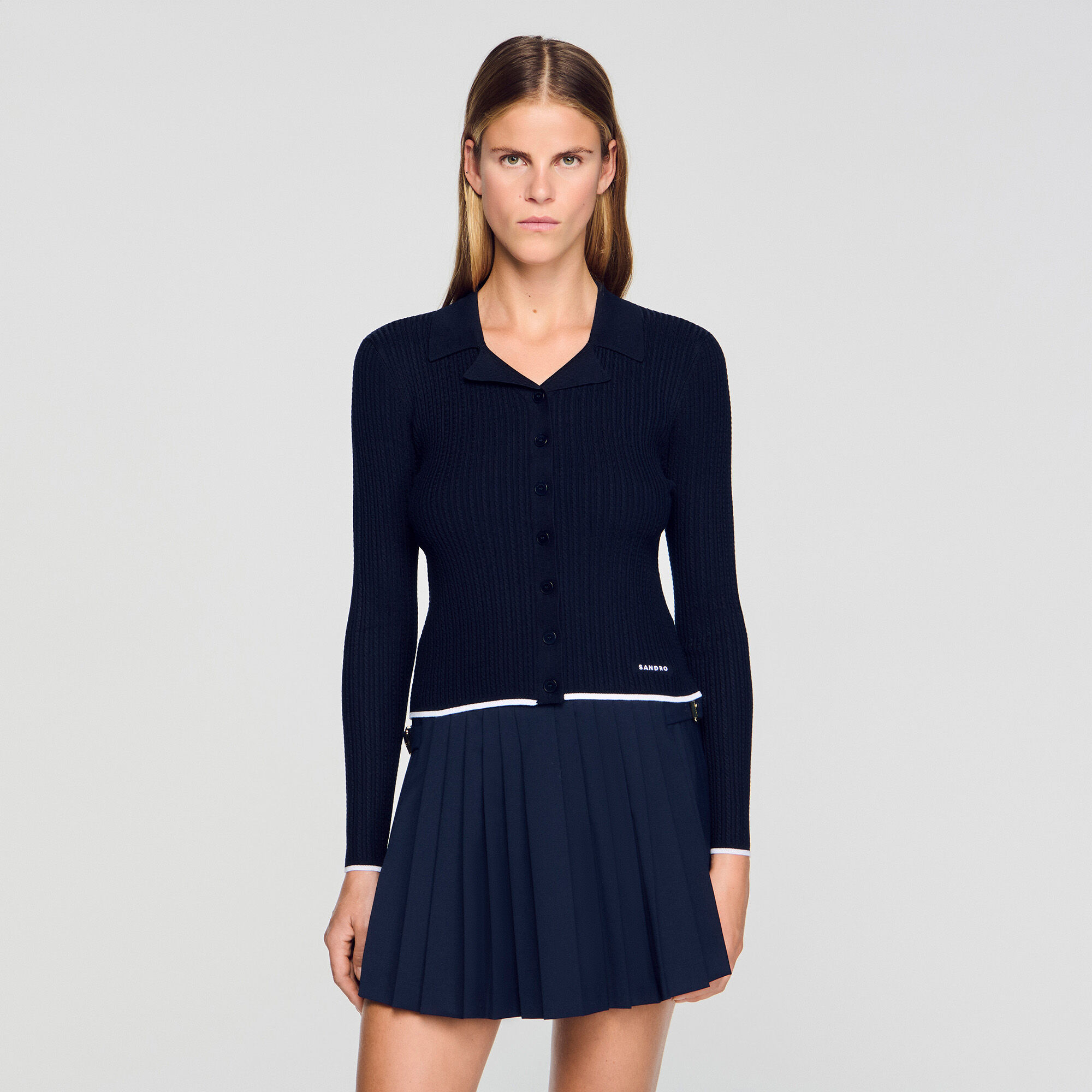 Cardigan con collo a polo corto