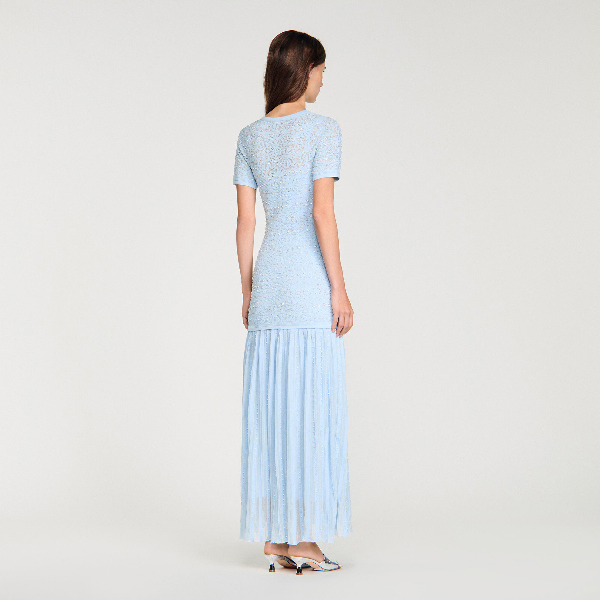 Abito maxi lavorato a maglia con perline
